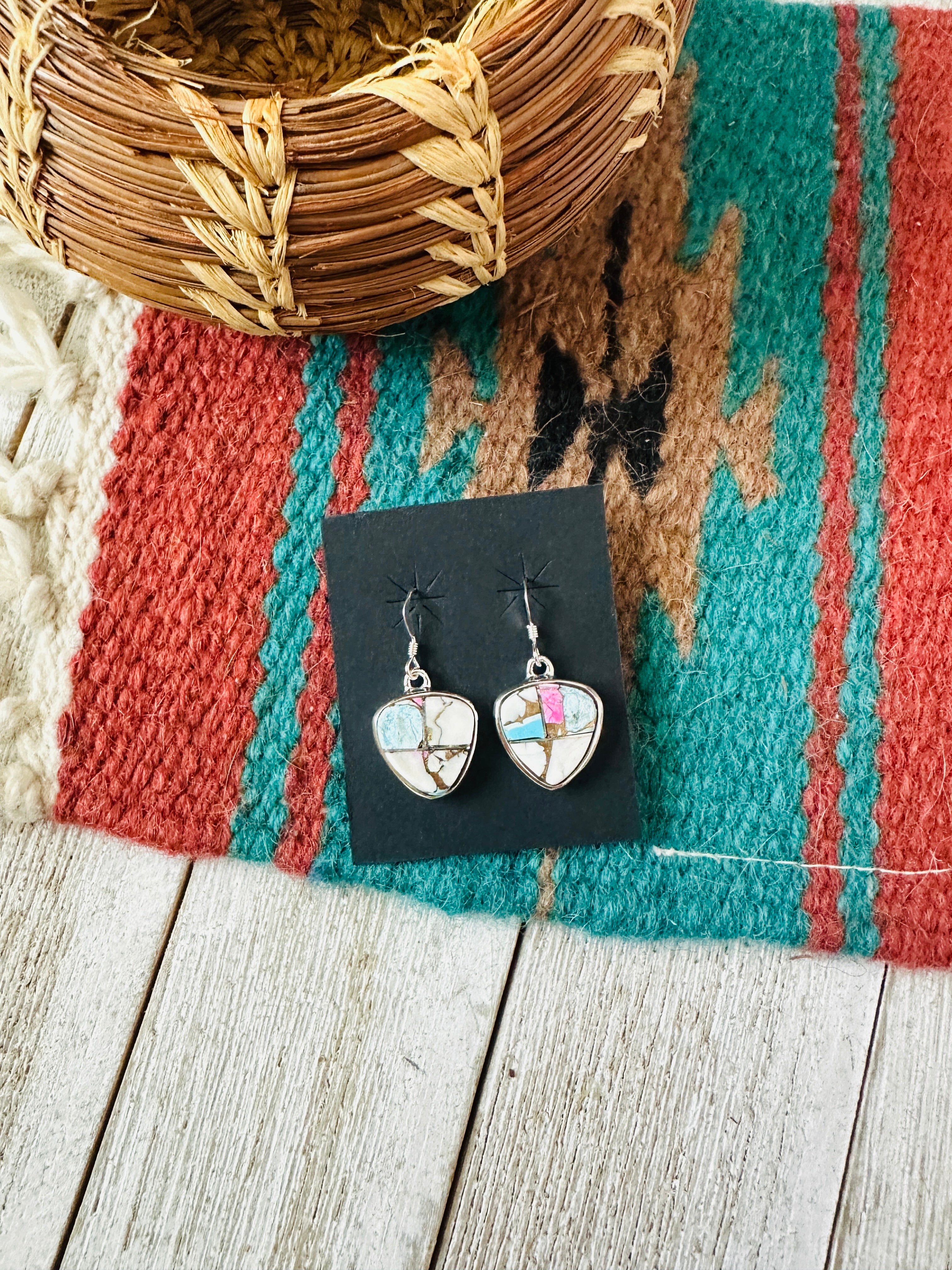 Handcrafted Cotton Candy and Sterling Silver Inlay Dangle Earrings