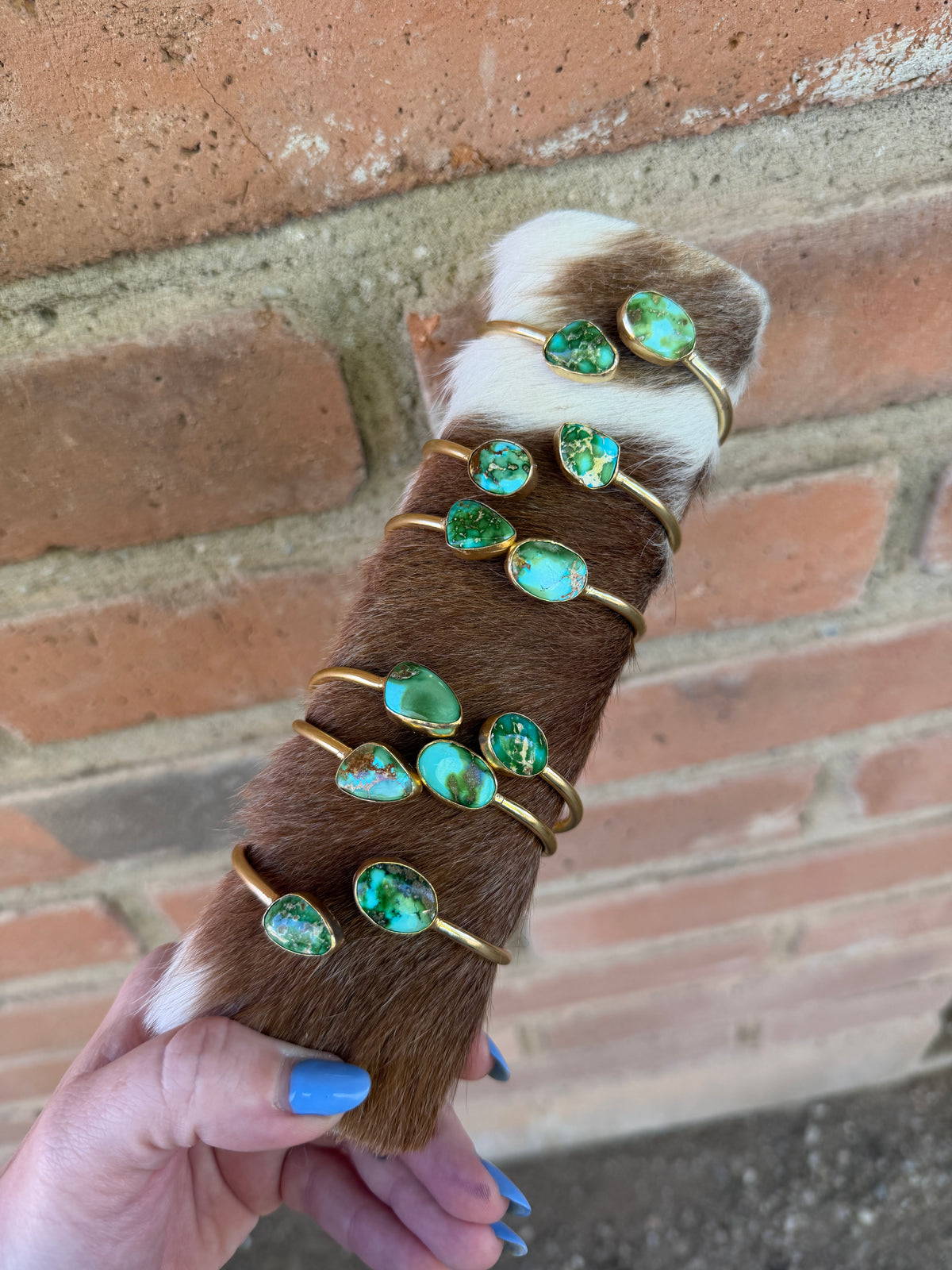 “The Golden Collection” Golden Hour Handmade Natural Sonoran Mountain Turquoise 14k Gold Plated Adjustable Bracelet Cuff