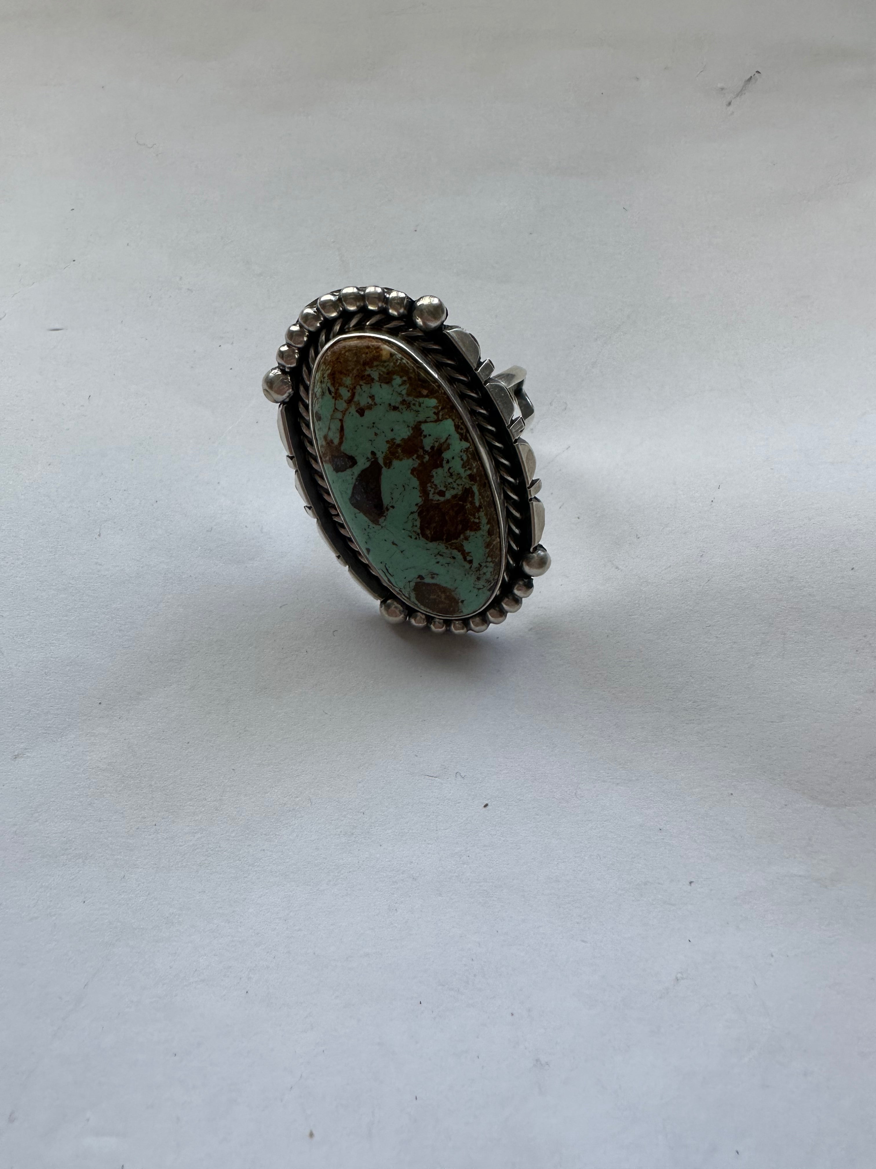 Gorgeous Navajo Sterling Silver & Turquoise Adjustable Ring Signed LK