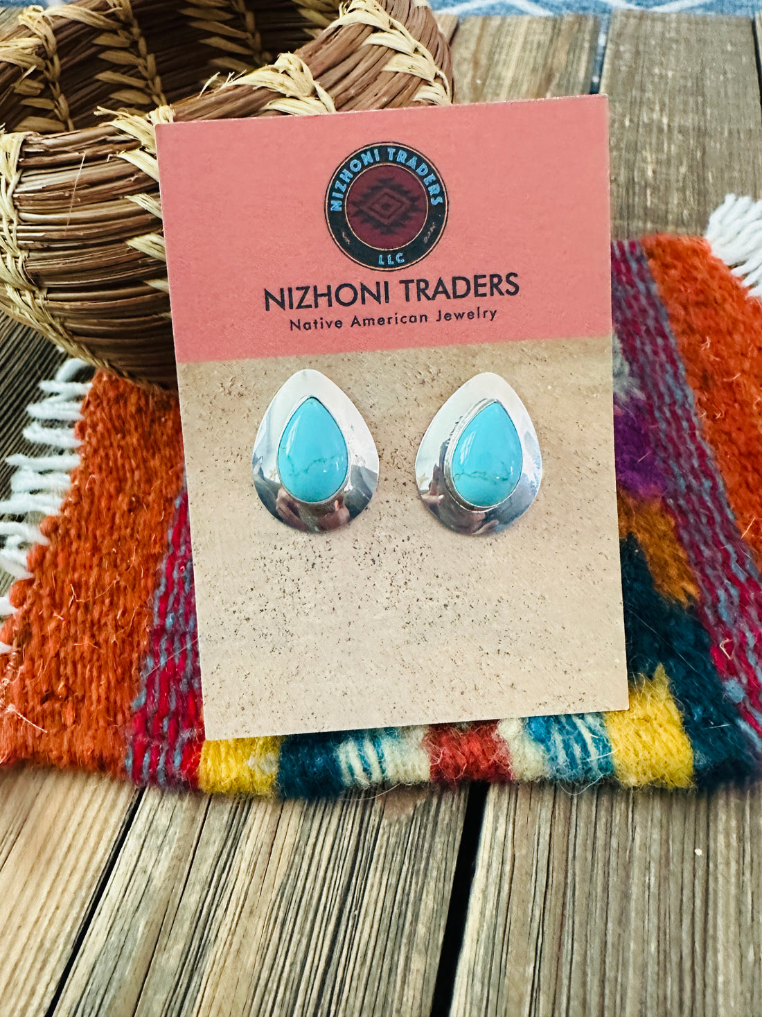 Handcrafted Turquoise & Sterling Silver Teardrop Post Earrings