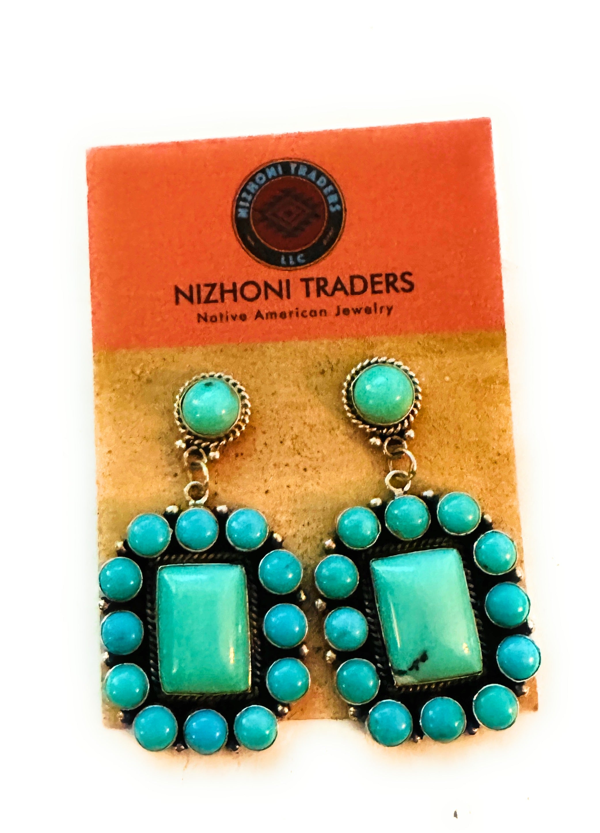 Navajo Sterling Silver & Turquoise Cluster Dangle Earrings