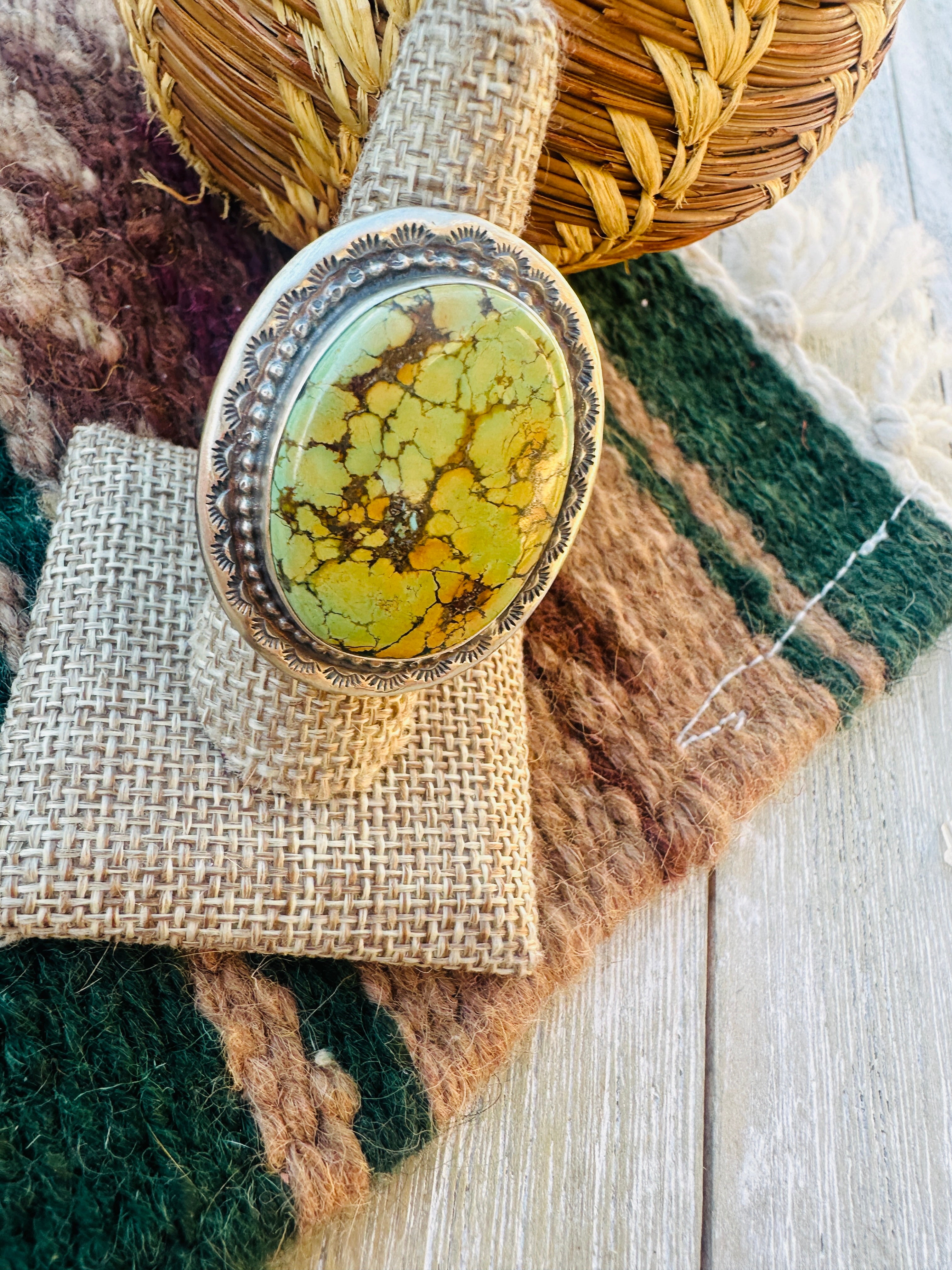 Handcrafted Tibetan Turquoise & Sterling Silver Ring Size 9