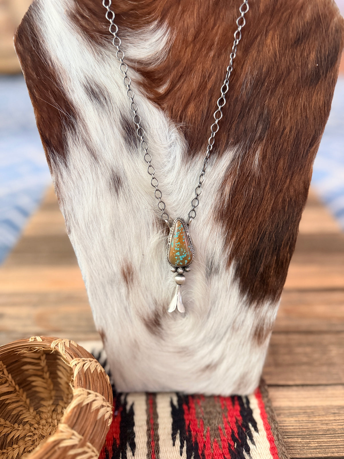 Handcrafted Number 8 Turquoise & Sterling Silver Blossom Necklace by Sheila Becenti