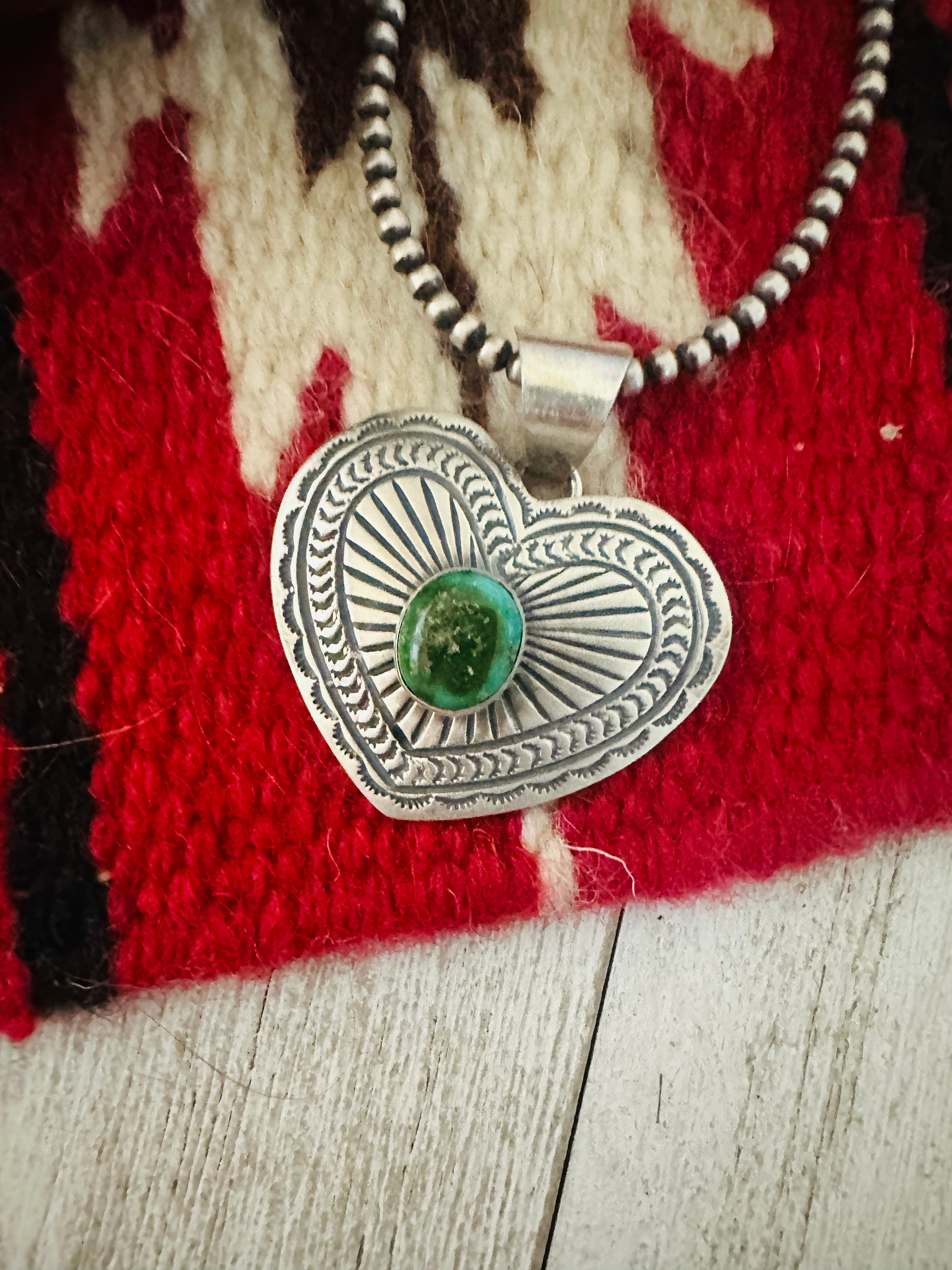 Navajo Sonoran Mountain Turquoise & Sterling Silver Heart Pendant