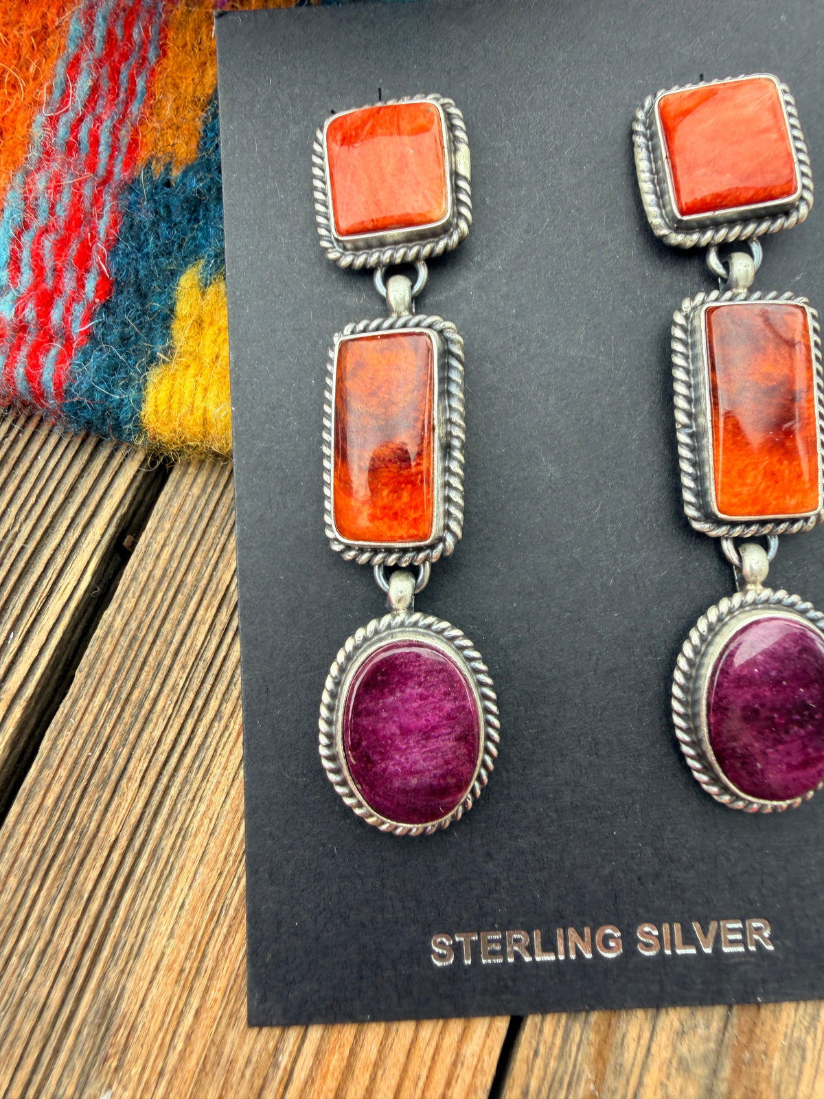 Handcrafted Spiny Oyster and Sterling Silver Dangle Earrings by Kevin Billah