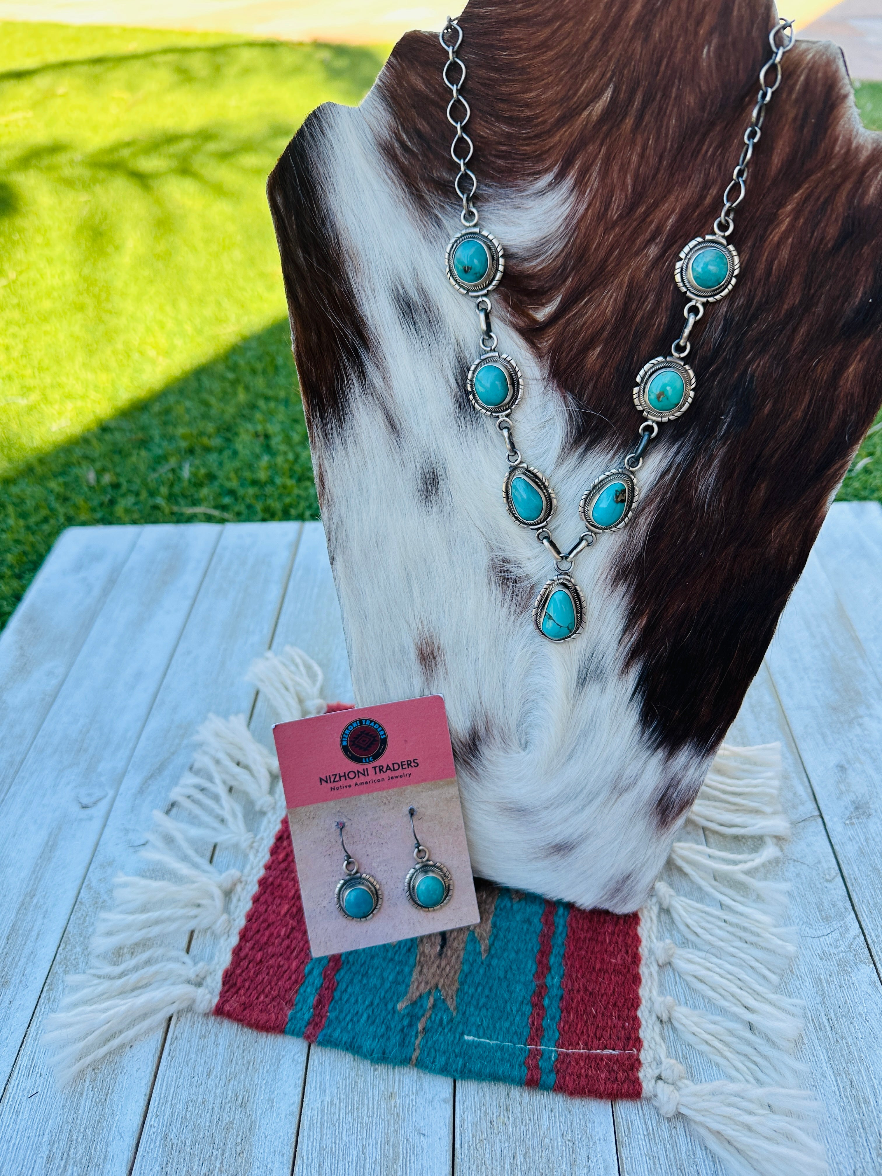 Handcrafted Turquoise & Sterling Silver Necklace and Earring Set