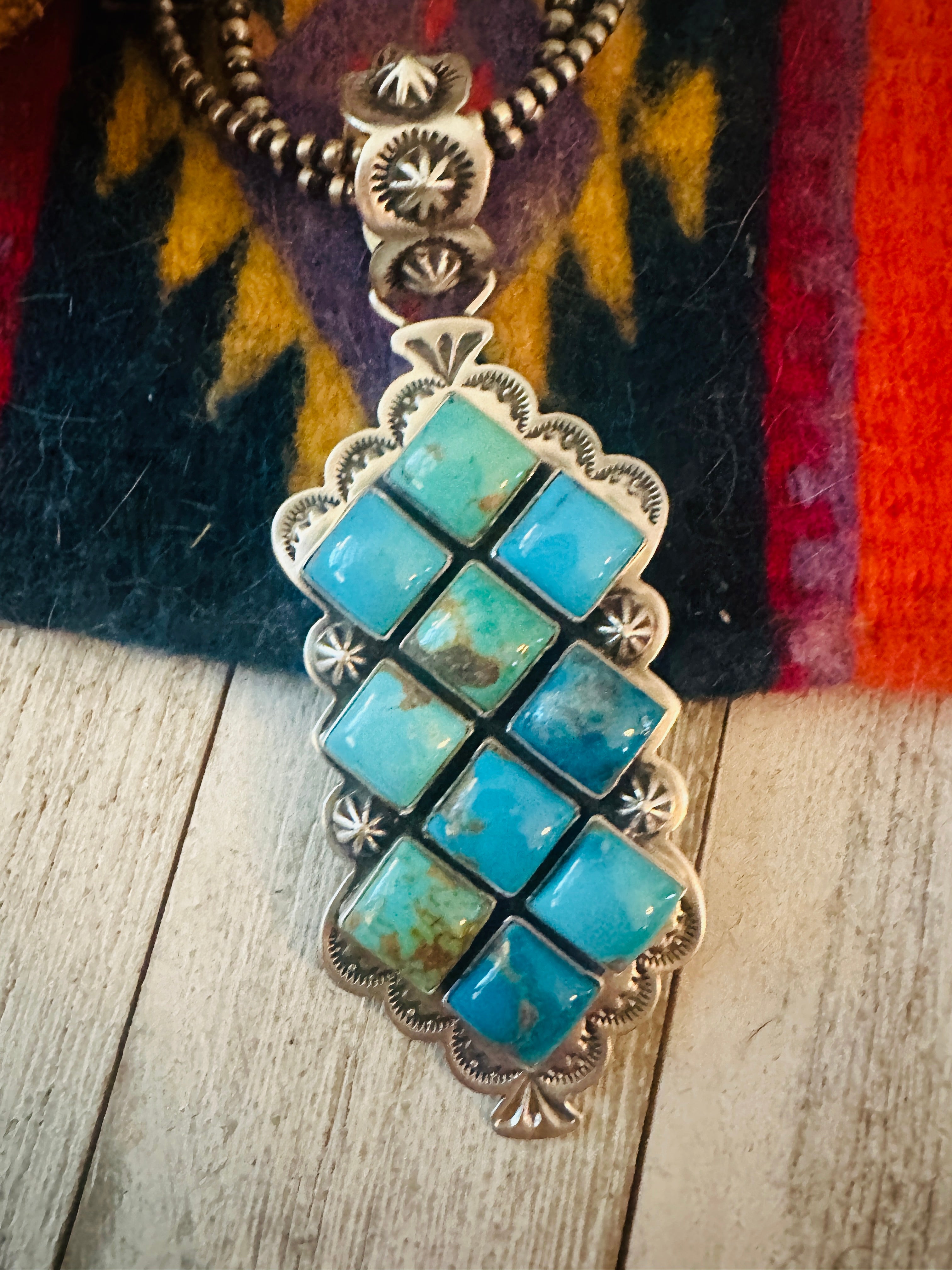 Navajo Turquoise and Sterling Silver Cluster Pendant by Charles Johnson