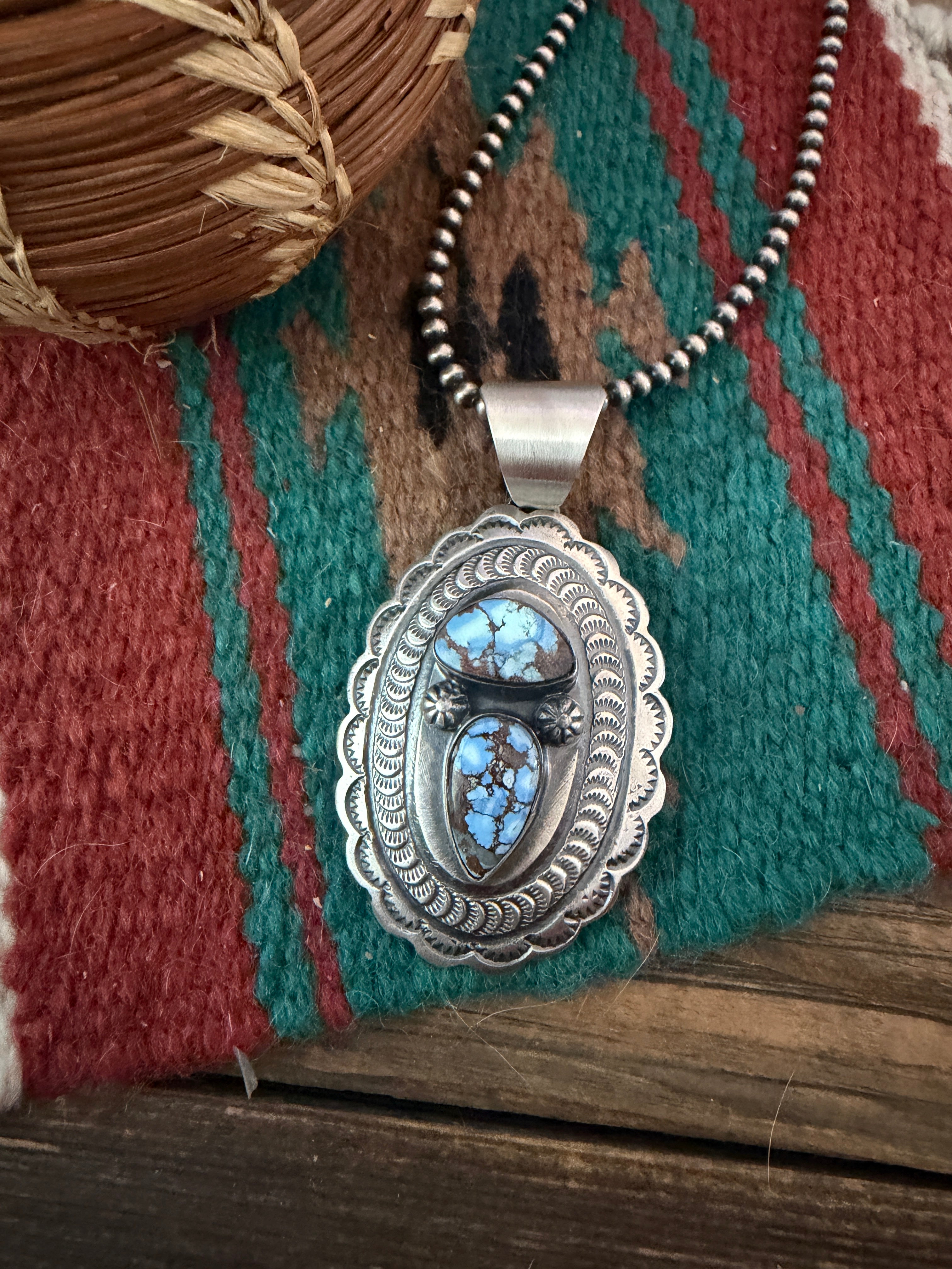 Handcrafted Sterling Silver & Golden Hills Turquoise Concho Pendant by Chimney Butte
