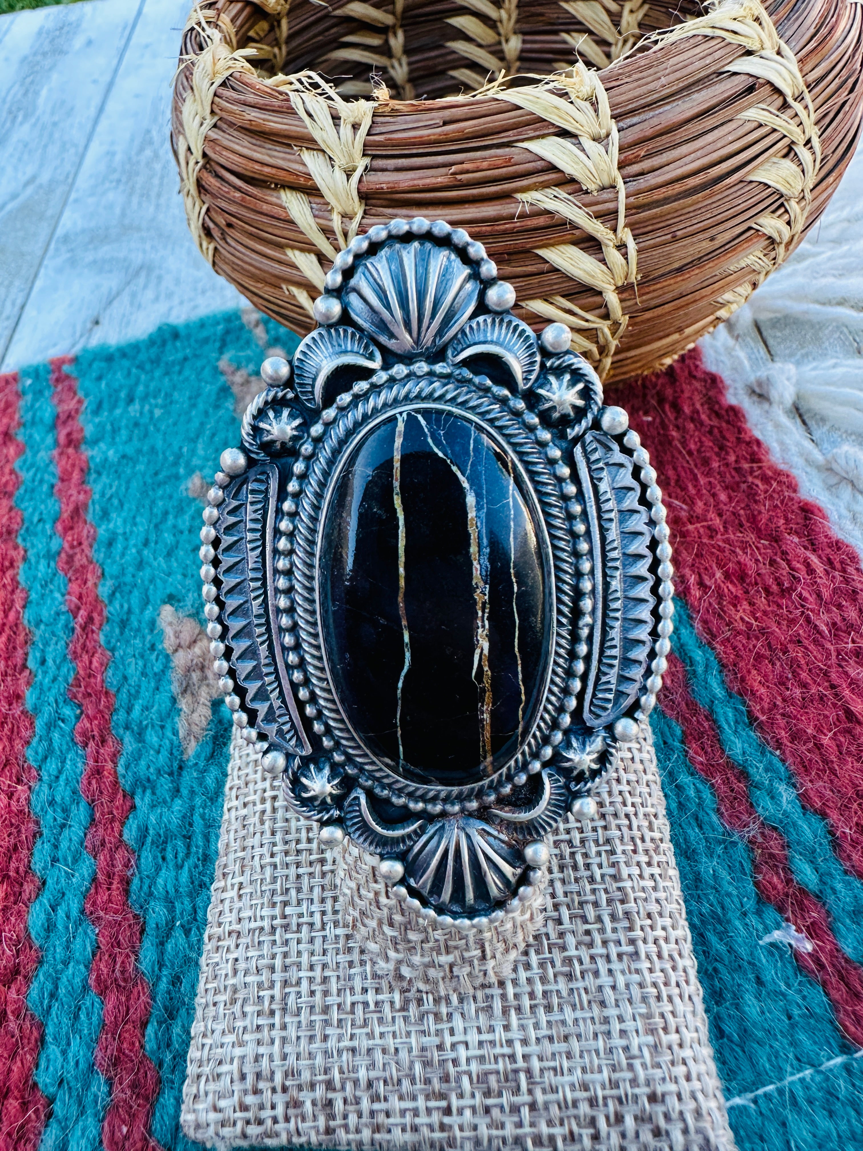 Hand Crafted Blackjack Turquoise & Sterling Silver Ring Size 6