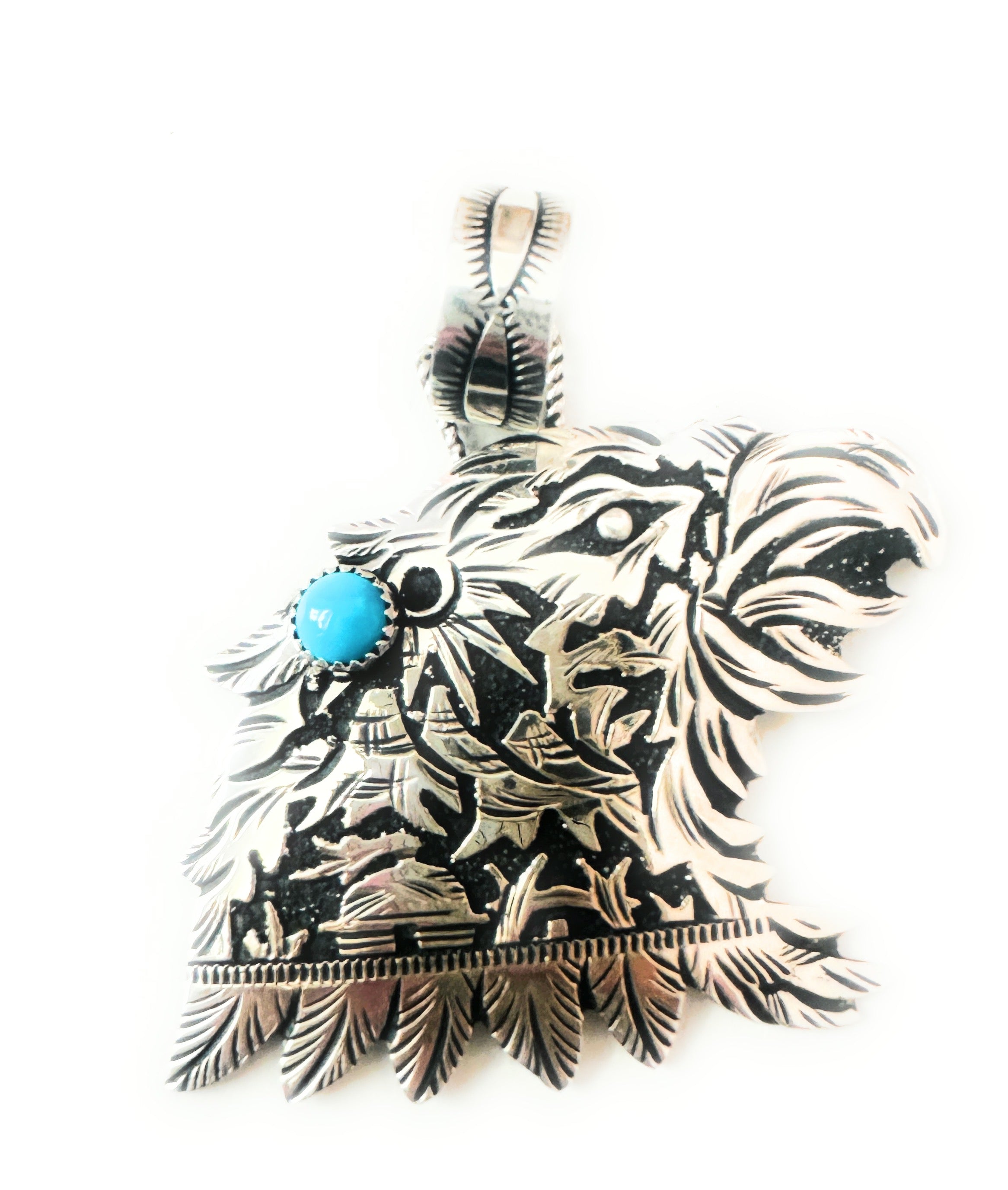 Navajo Turquoise & Sterling Silver Eagle Pendant Signed Richard Singer