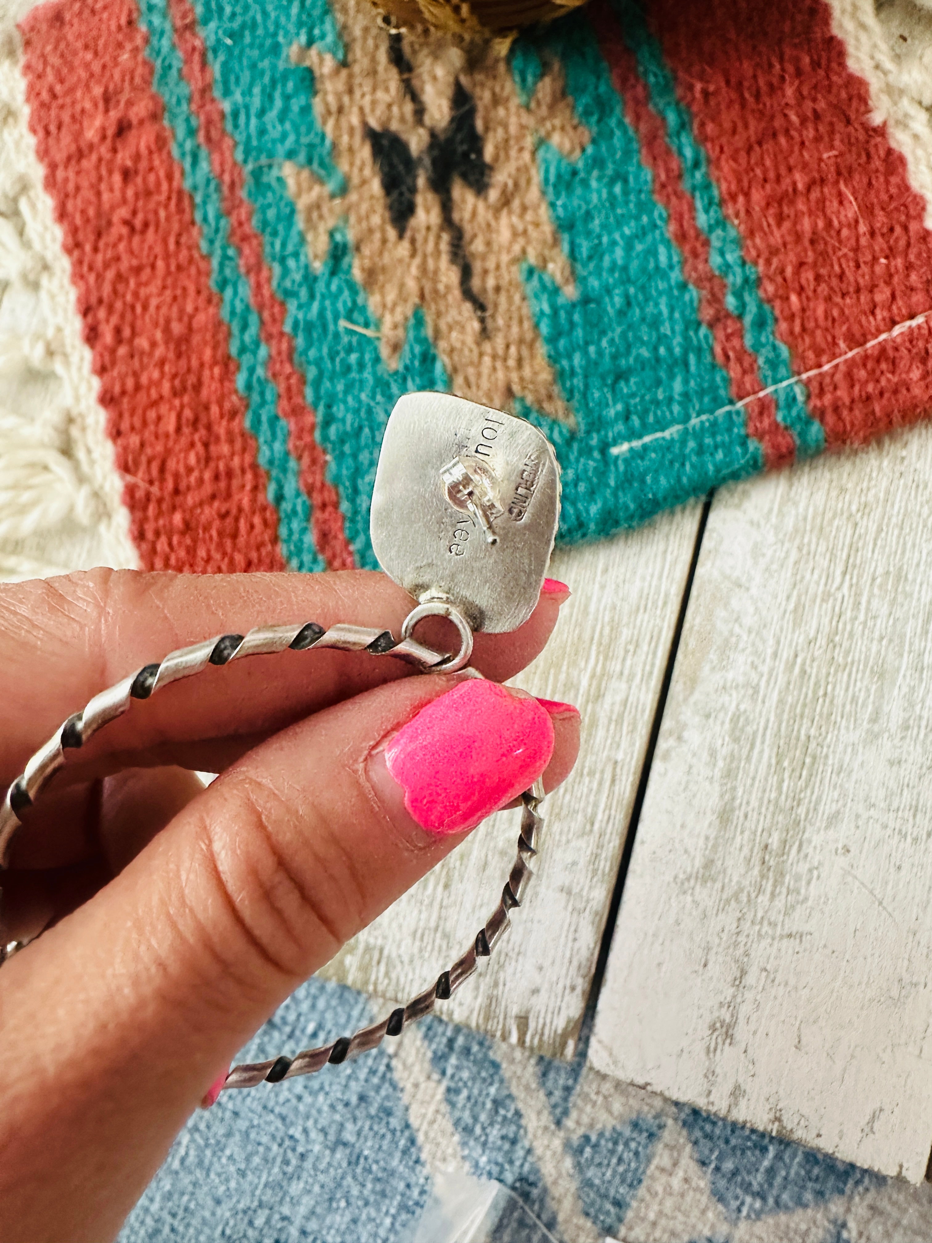 Navajo Orange Spiny and Sterling Silver Dangle Hoop Earrings