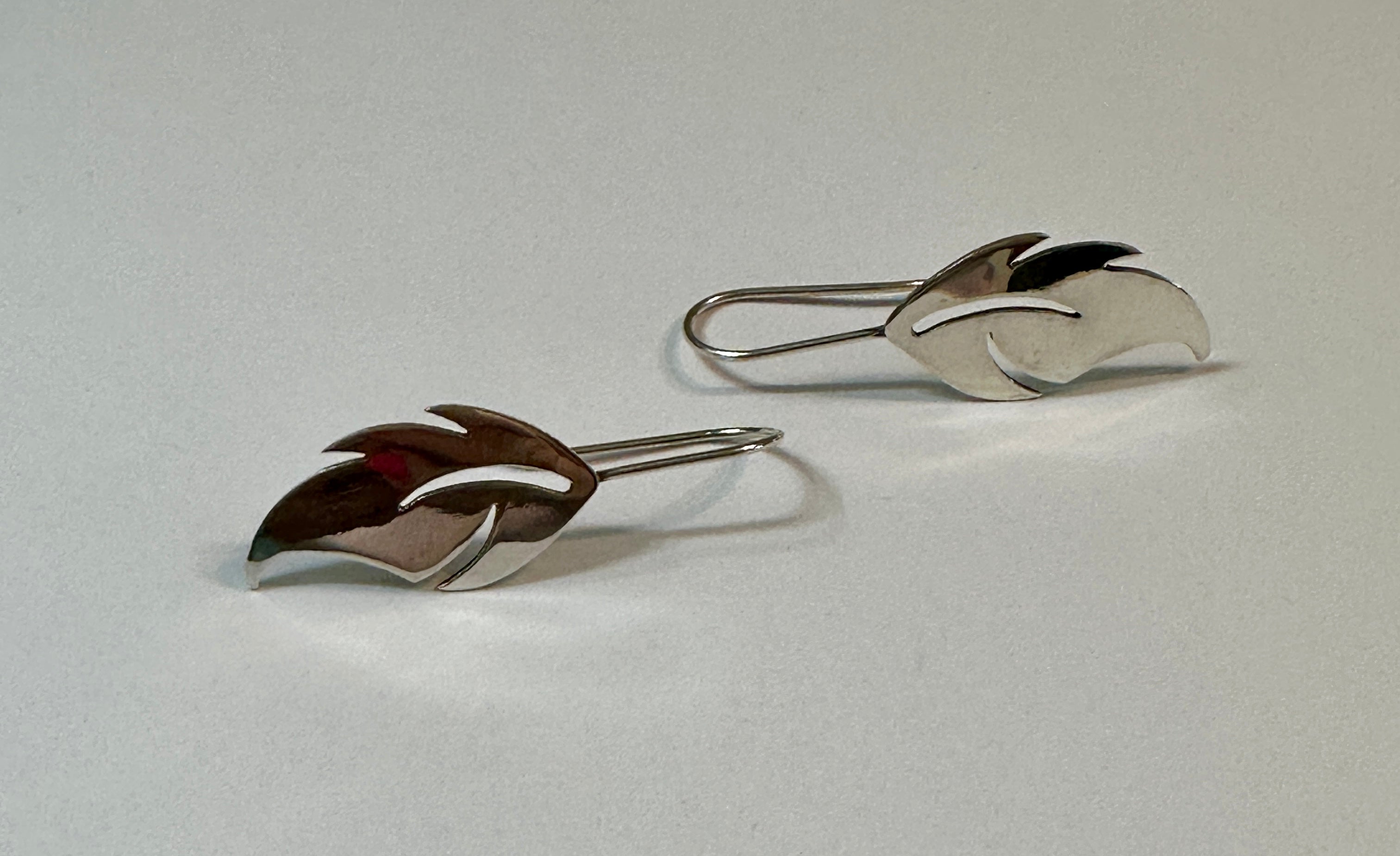 Feather Sterling Silver Earrings on Fixed Hook