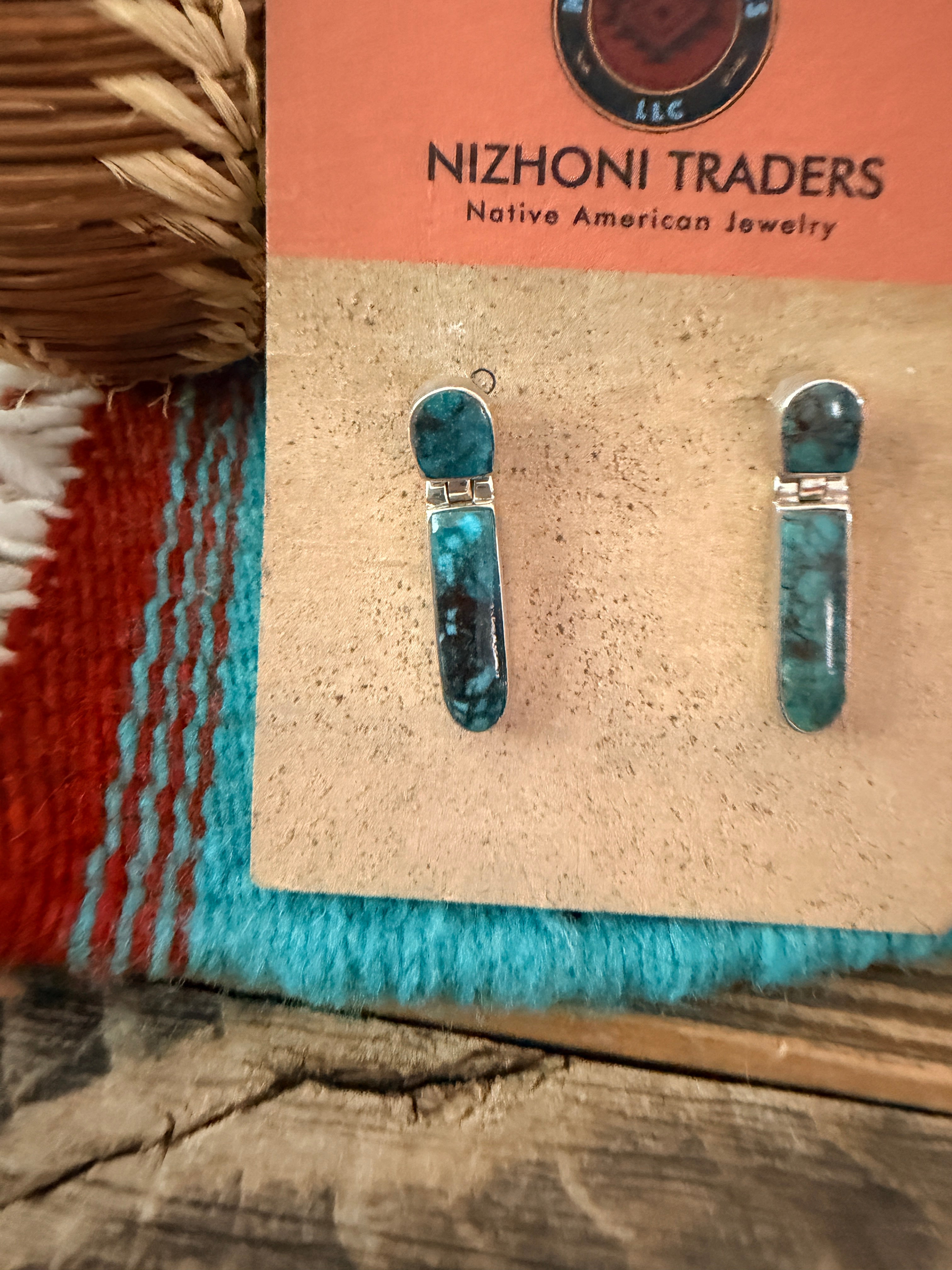 Old Pawn Handcrafted Sterling Silver & Turquoise Dangle Earrings
