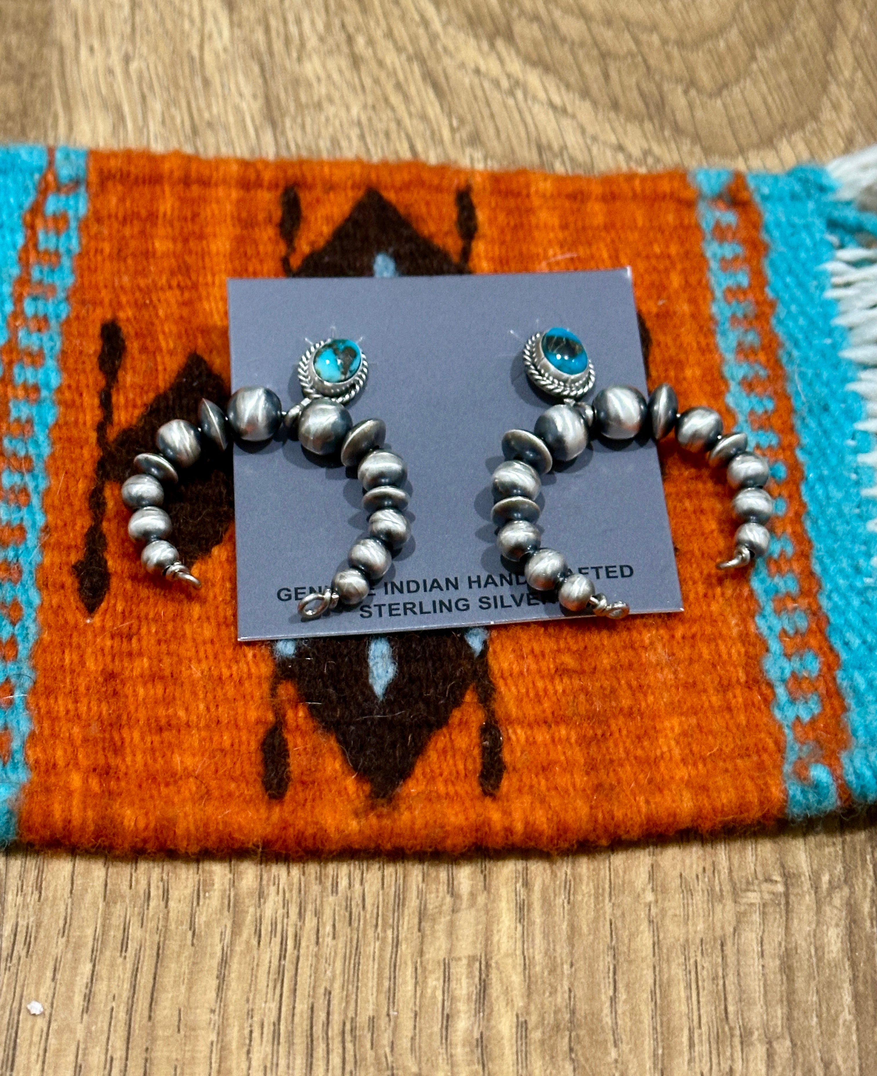 Handcrafted Turquoise & Sterling Silver Naja Beaded Dangle Earrings