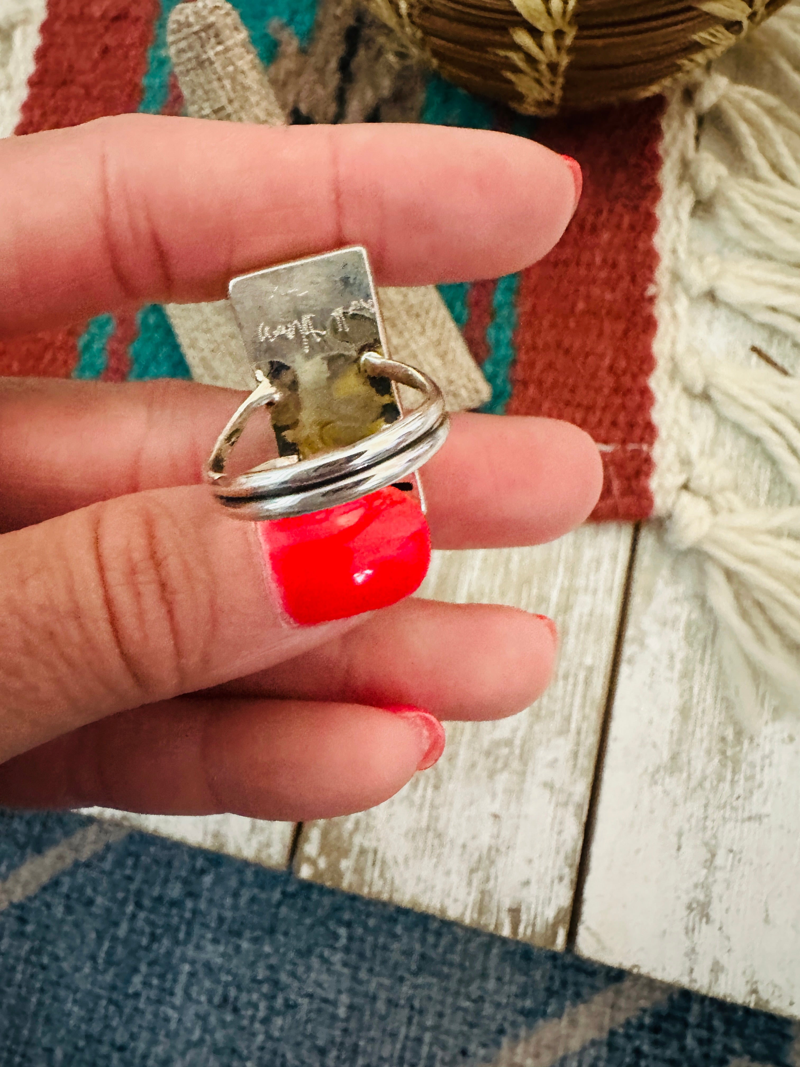 Handcrafted Sterling Silver & Blue Opal Inlay Ring Size 8