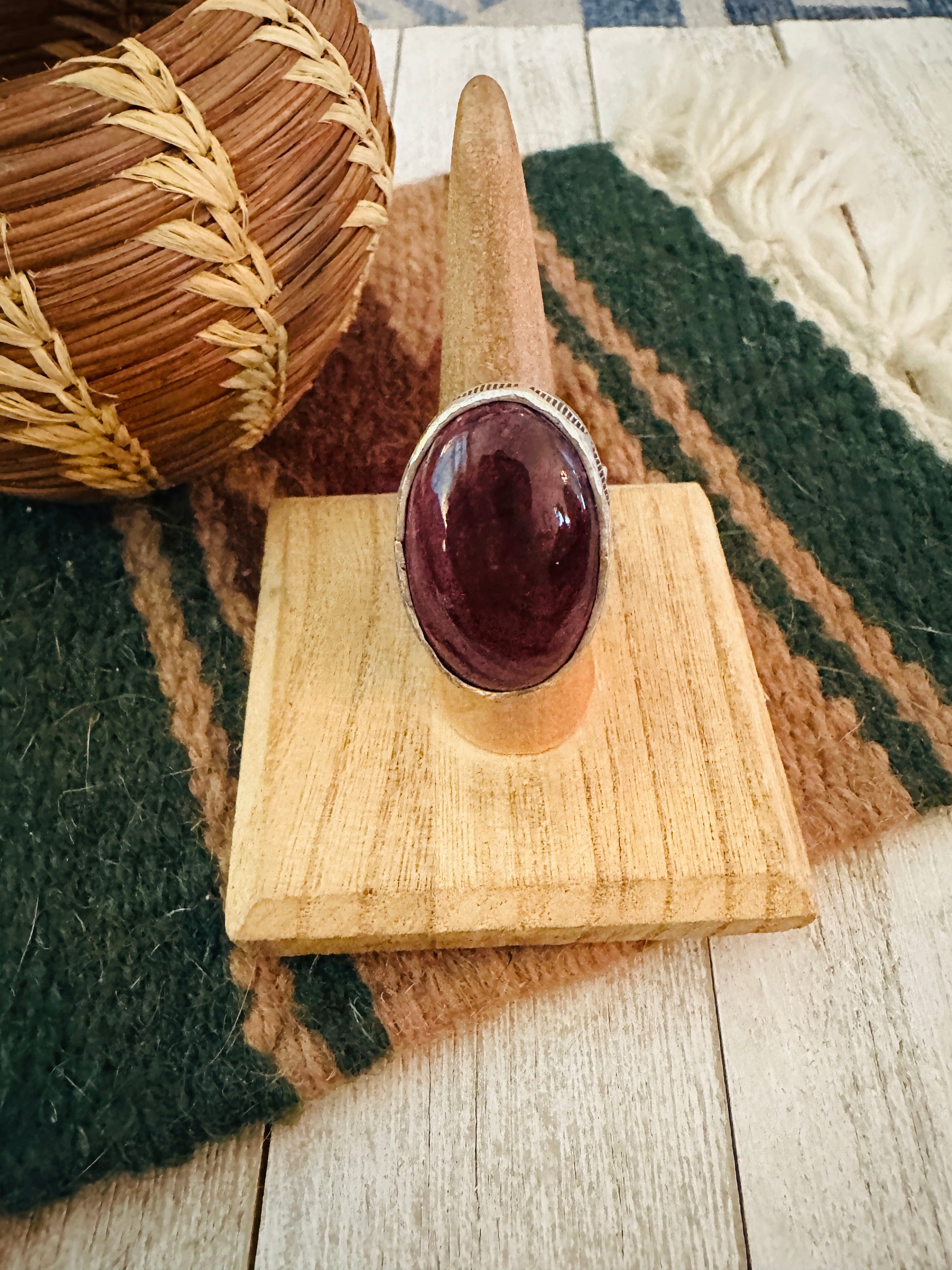 Navajo Purple Spiny & Sterling Silver Adjustable Ring by Russell Sam