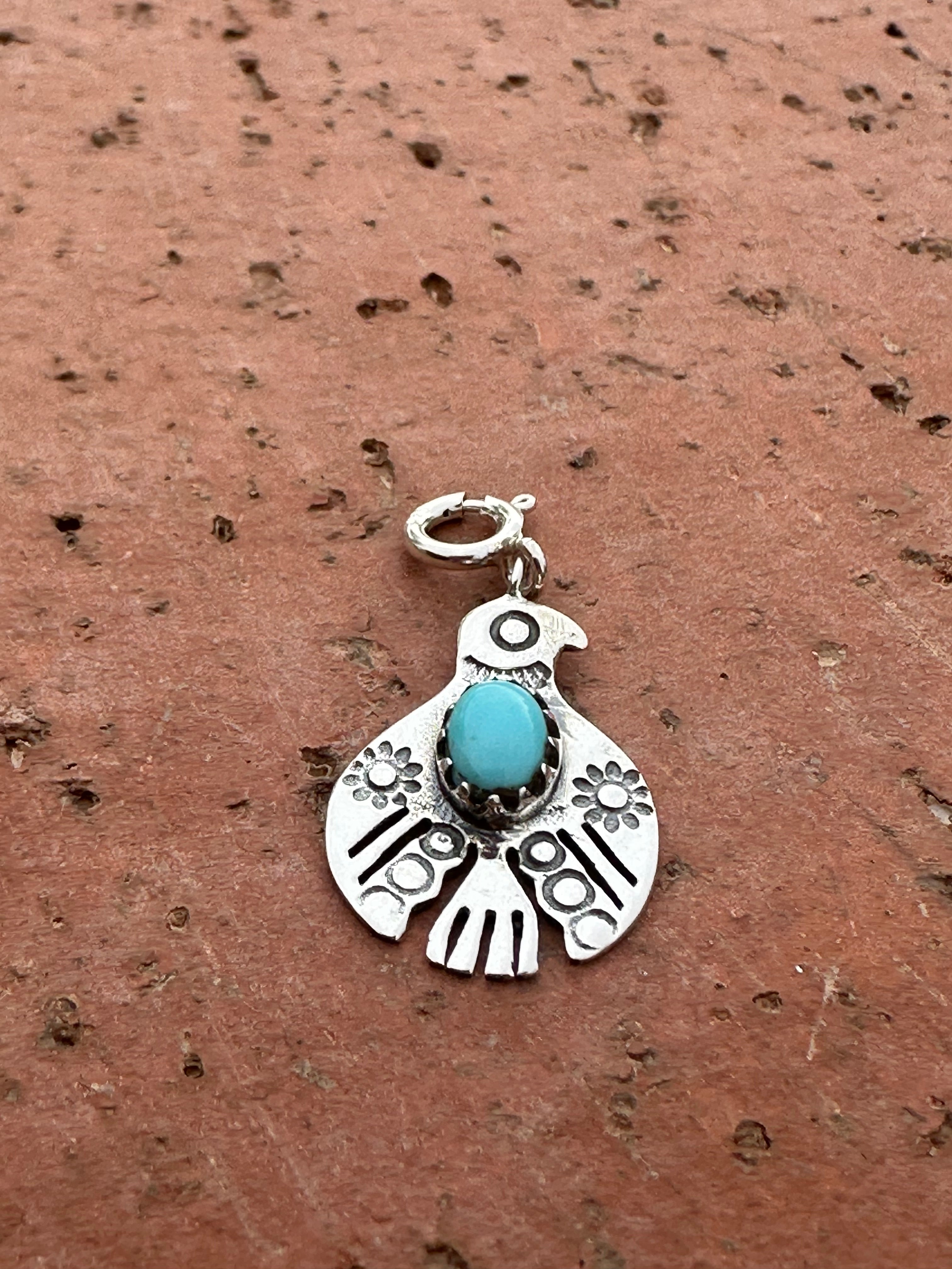 Sterling Silver and Turquoise Mini Thunderbird Charm