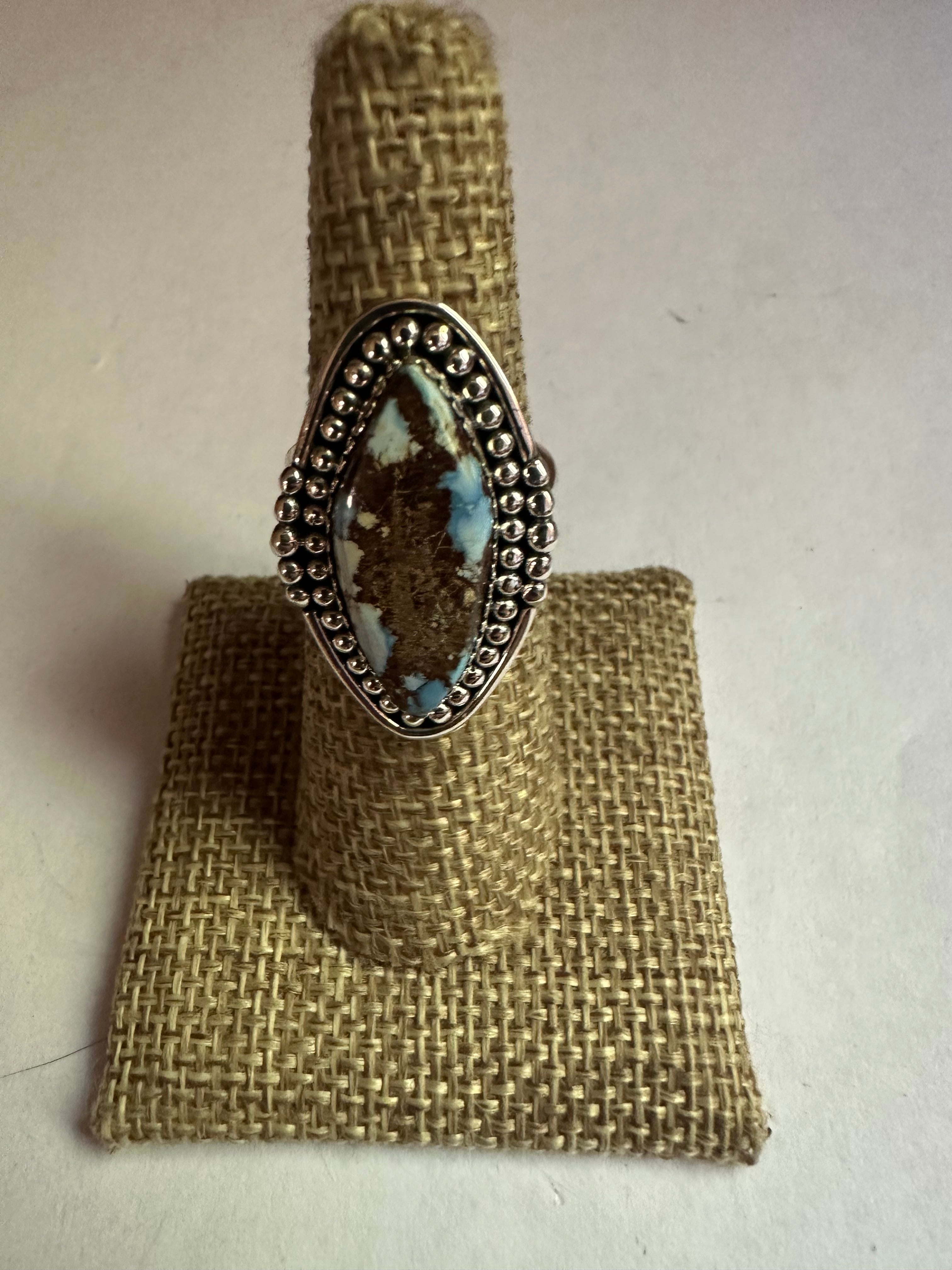 Beautiful Handmade Golden Hills Turquoise And Sterling Silver Adjustable Ring Style 1