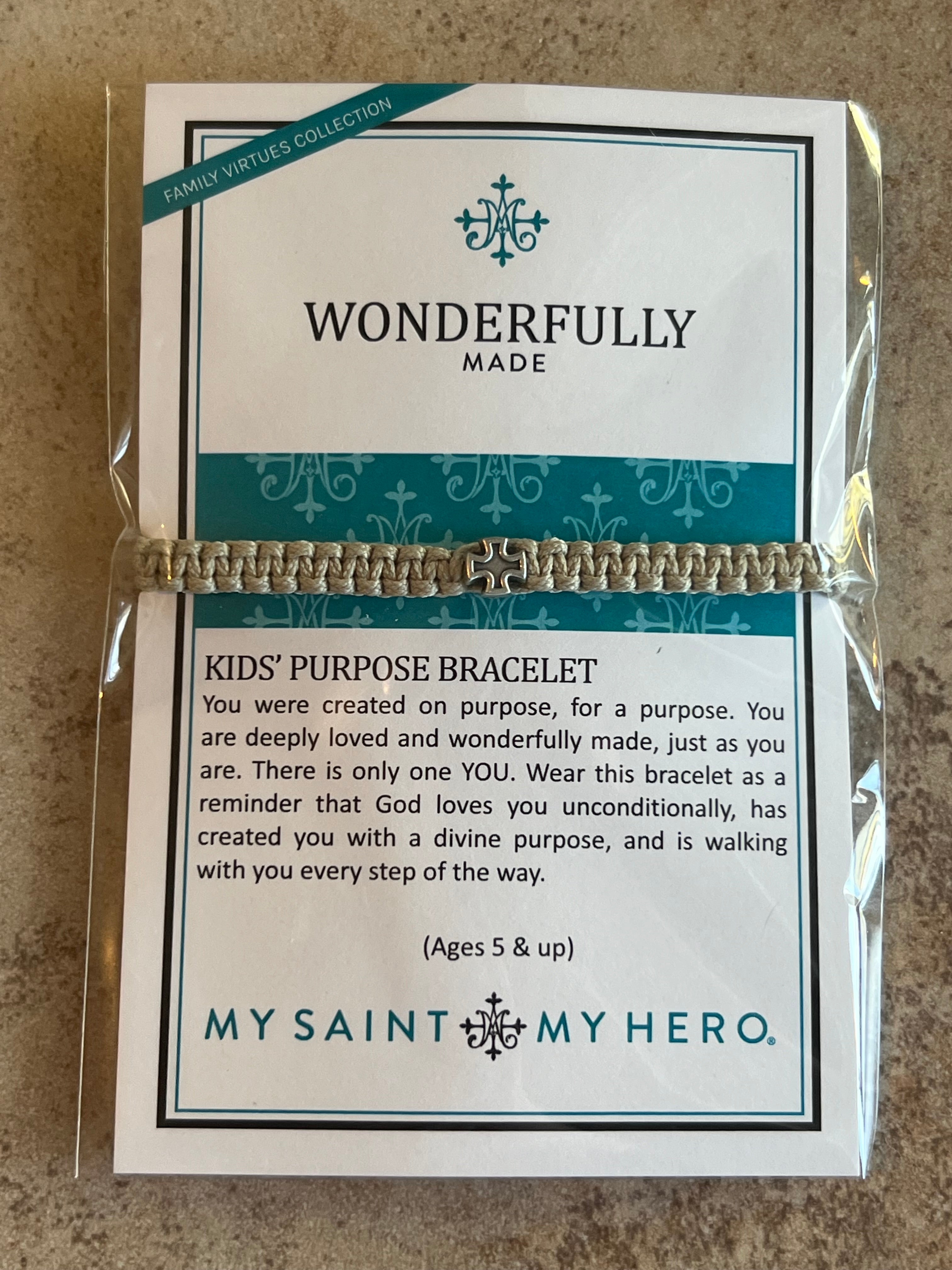 Wonderfully Made Blessed Kid’s Cross Bracelet (Tan)