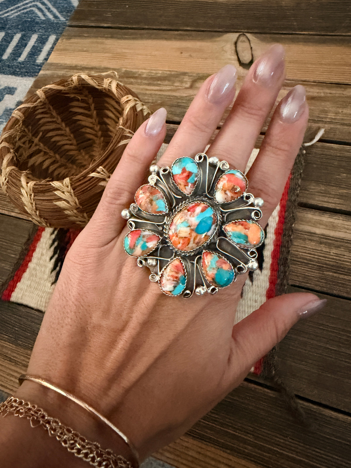 Handcrafted Sterling Silver & Multi Stone Spice Adjustable Ring