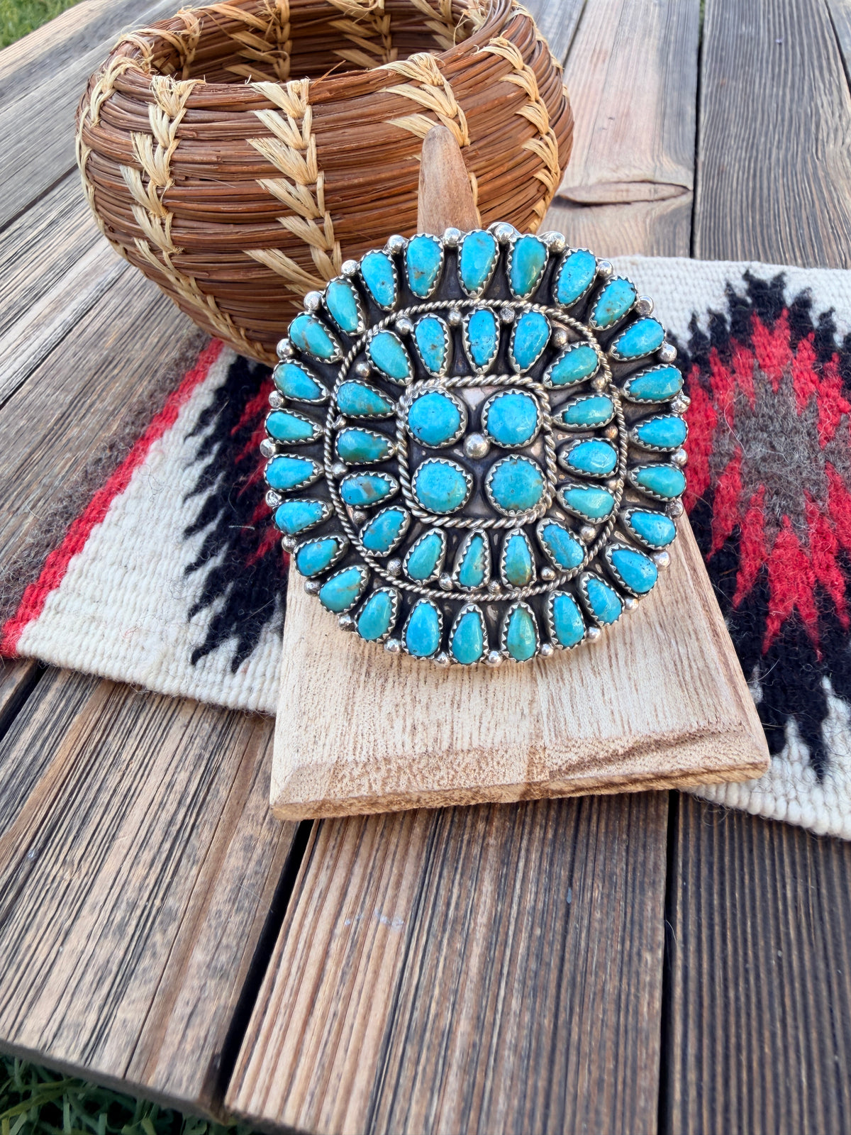 Handcrafted Turquoise & Sterling Silver Cluster Adjustable Ring by Eunice Wilson