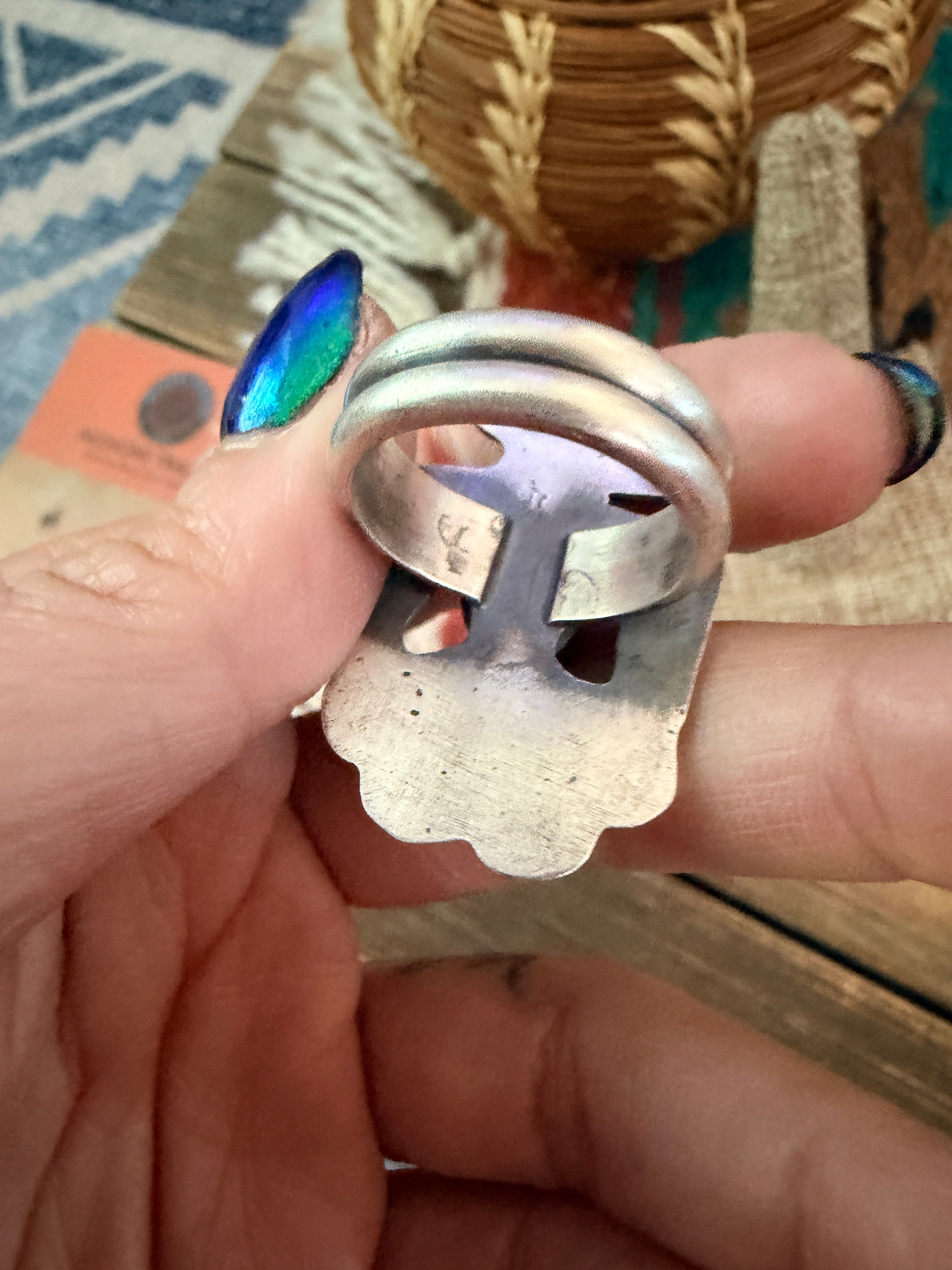 Handcrafted Palomino Turquoise and Sterling Silver Thunderbird Ring size 7.75 by Chimney Butte
