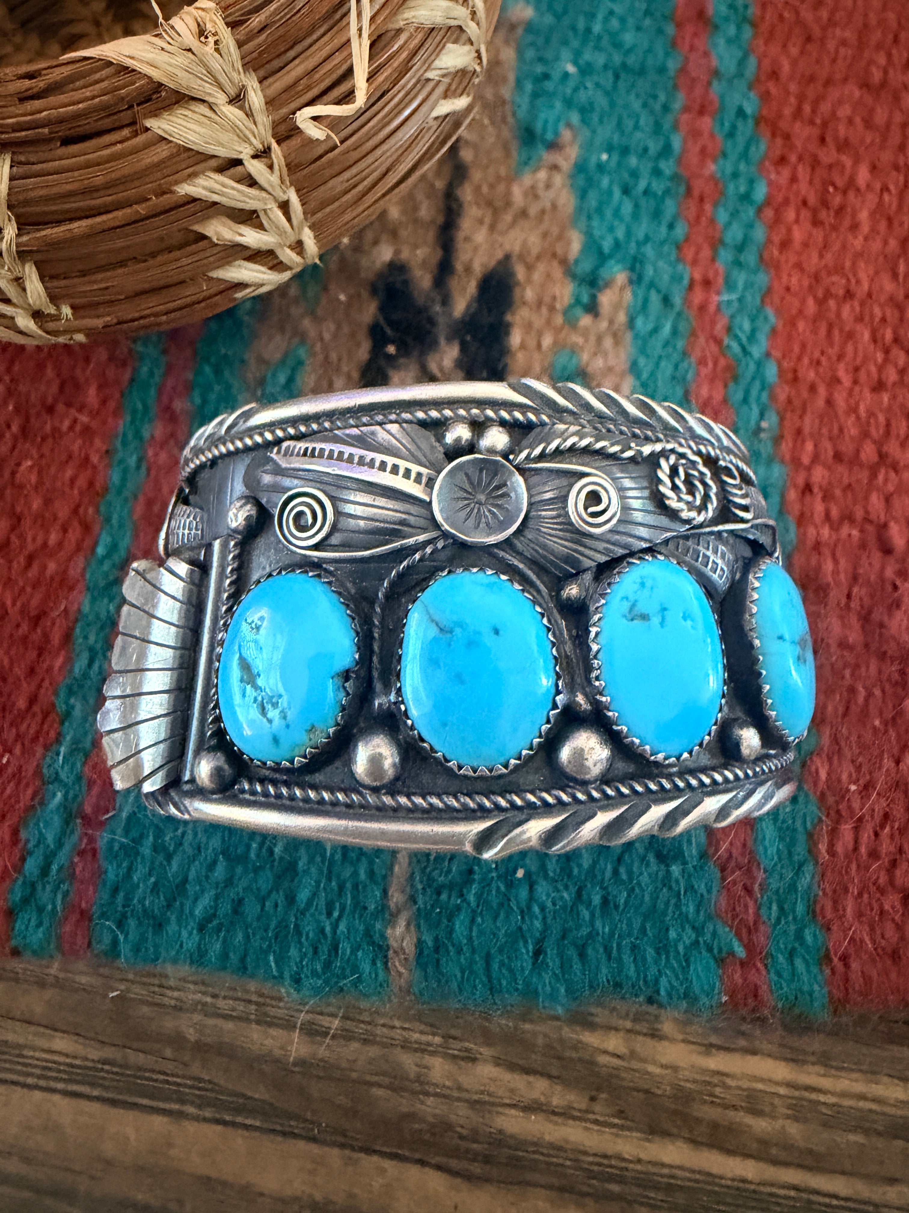 Handcrafted Old Pawn Sterling Silver & Turquoise Cuff Bracelet