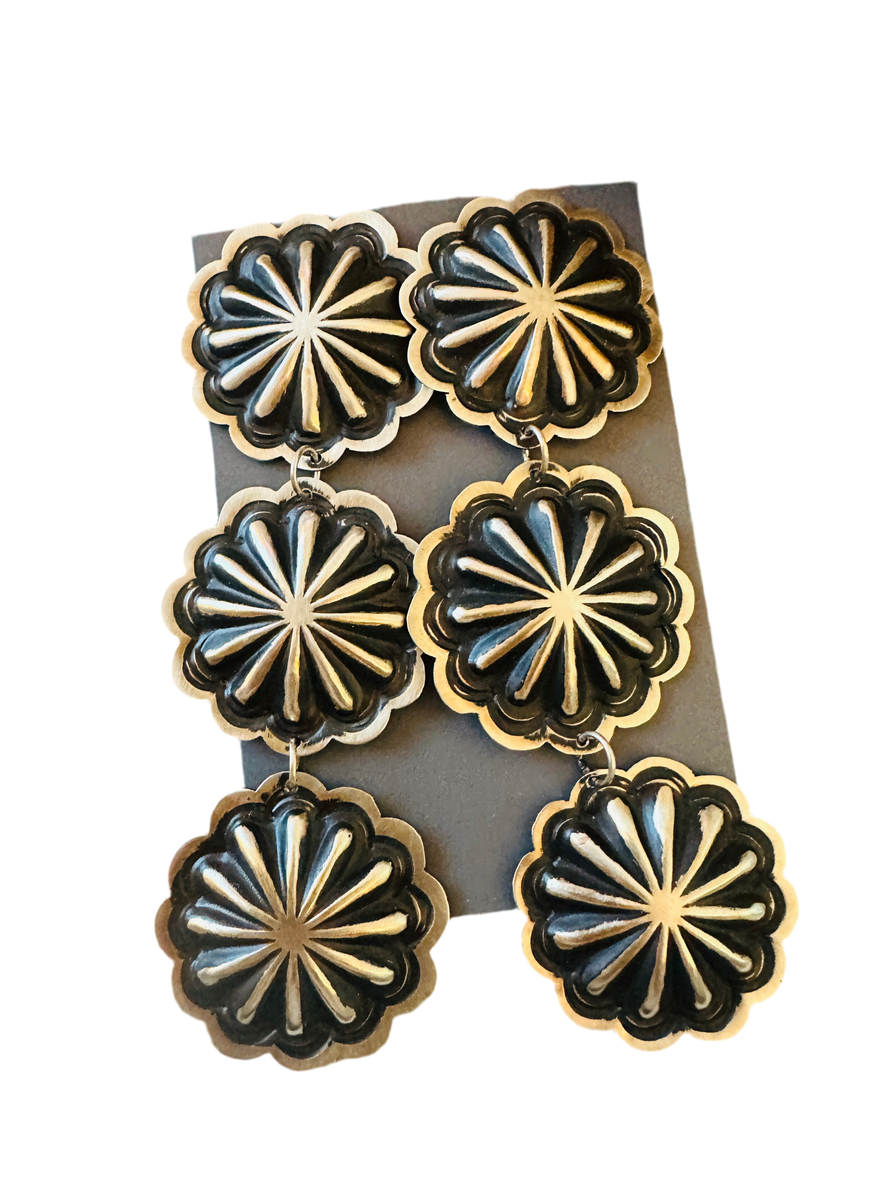 Handcrafted & Hand Stamped Sterling Silver Concho Dangle Earrings