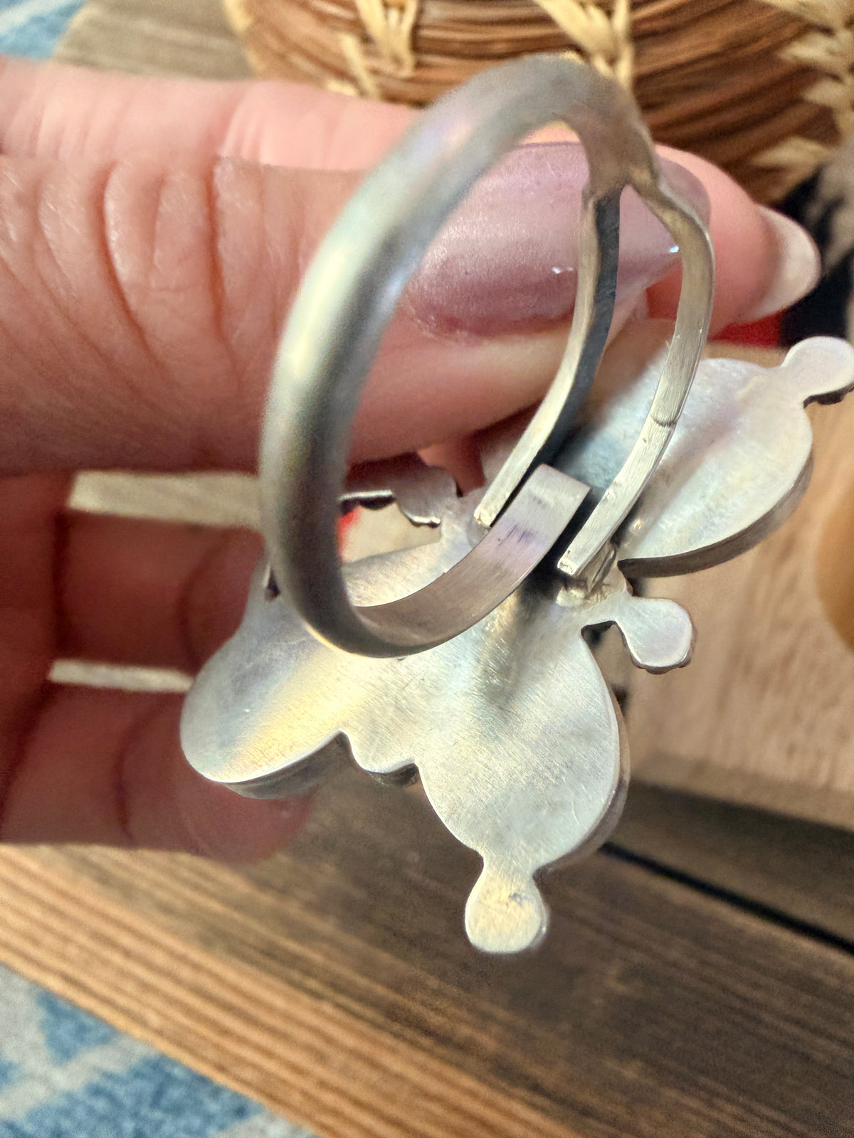Handcrafted Pink Dream Mojave & Sterling Silver Adjustable Butterfly Ring