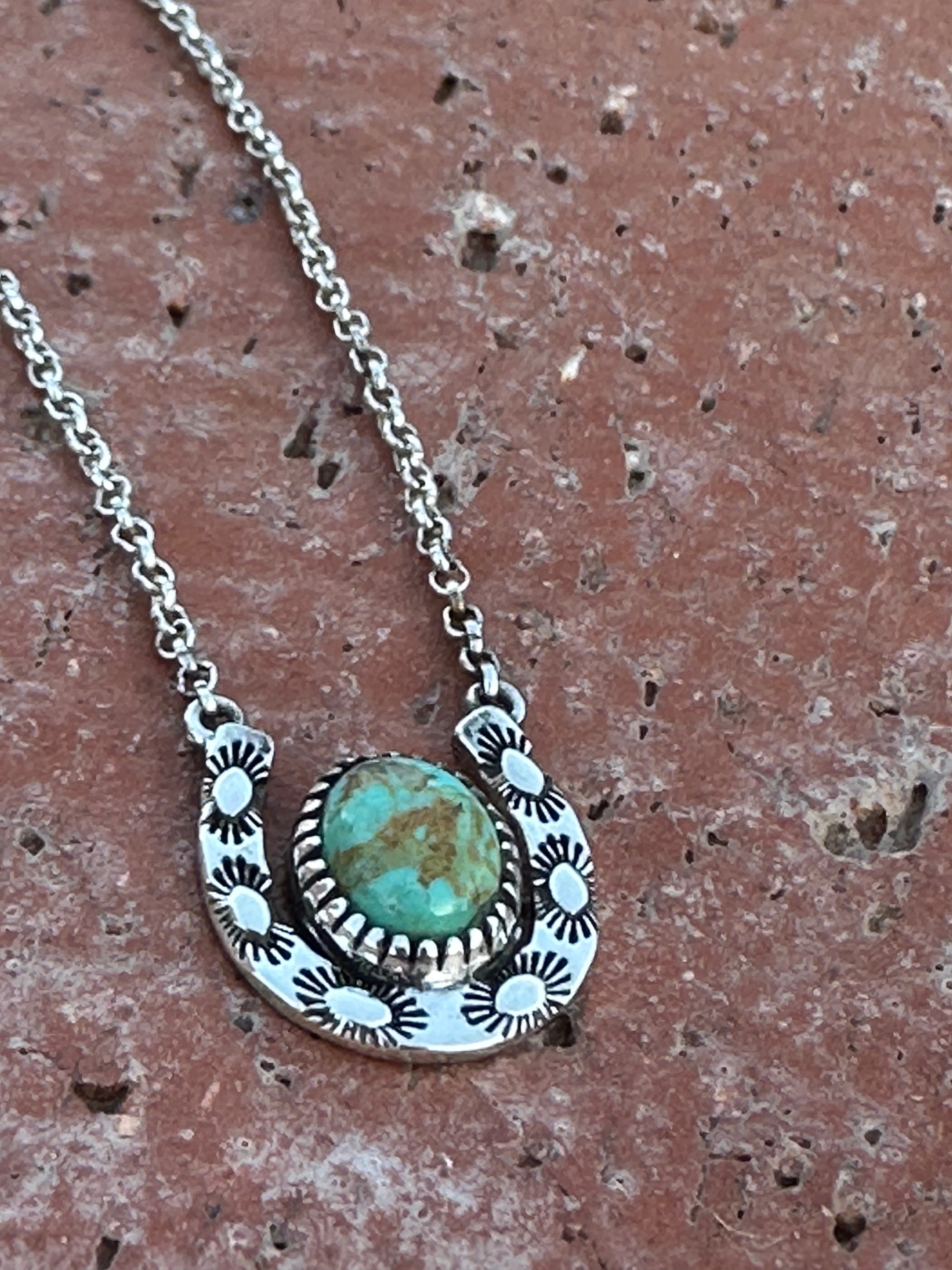 Handmade Turquoise & Sterling Silver Horseshoe  Necklace