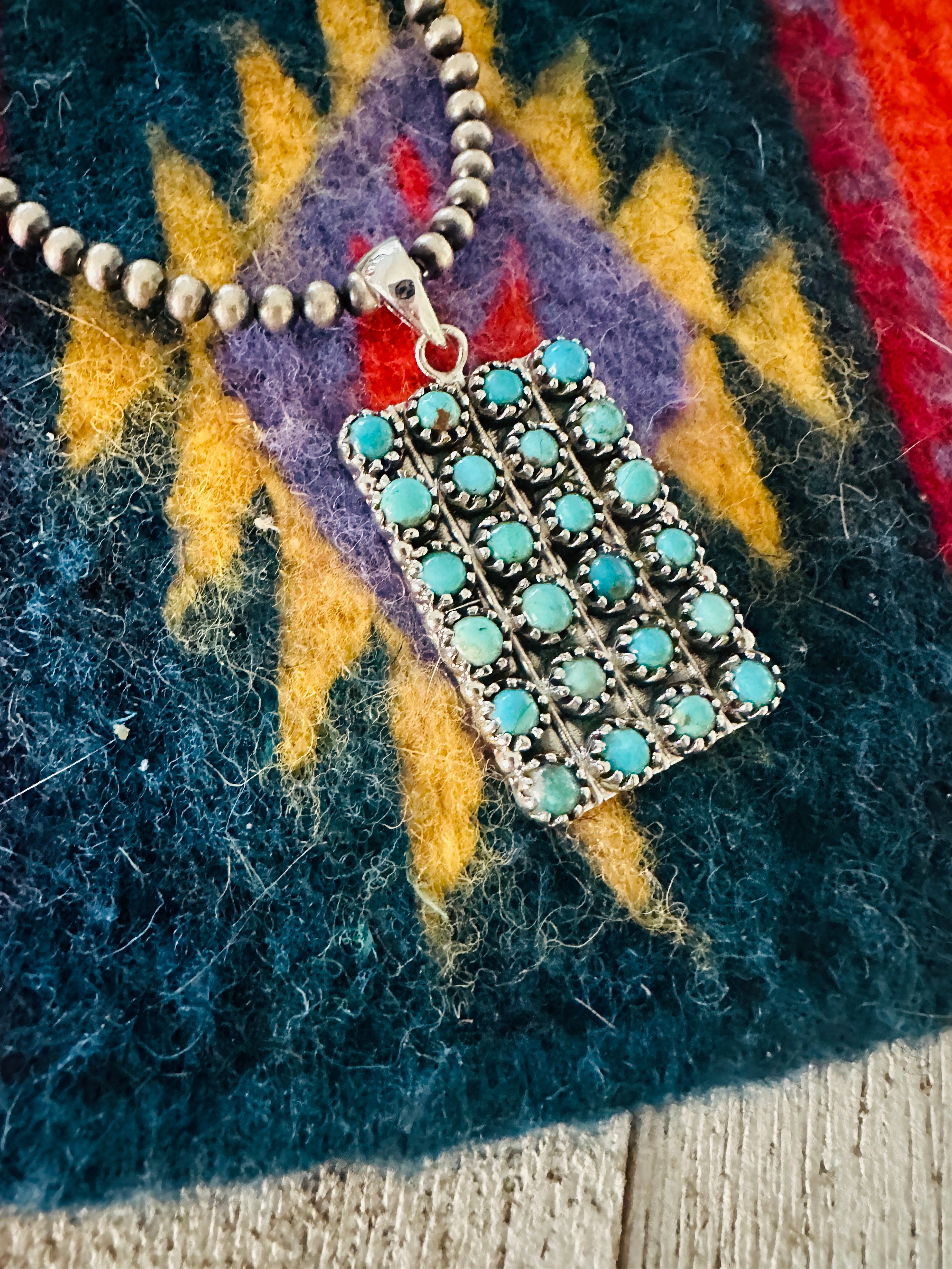 Handmade Sterling Silver & Turquoise Petit Point Style Pendant