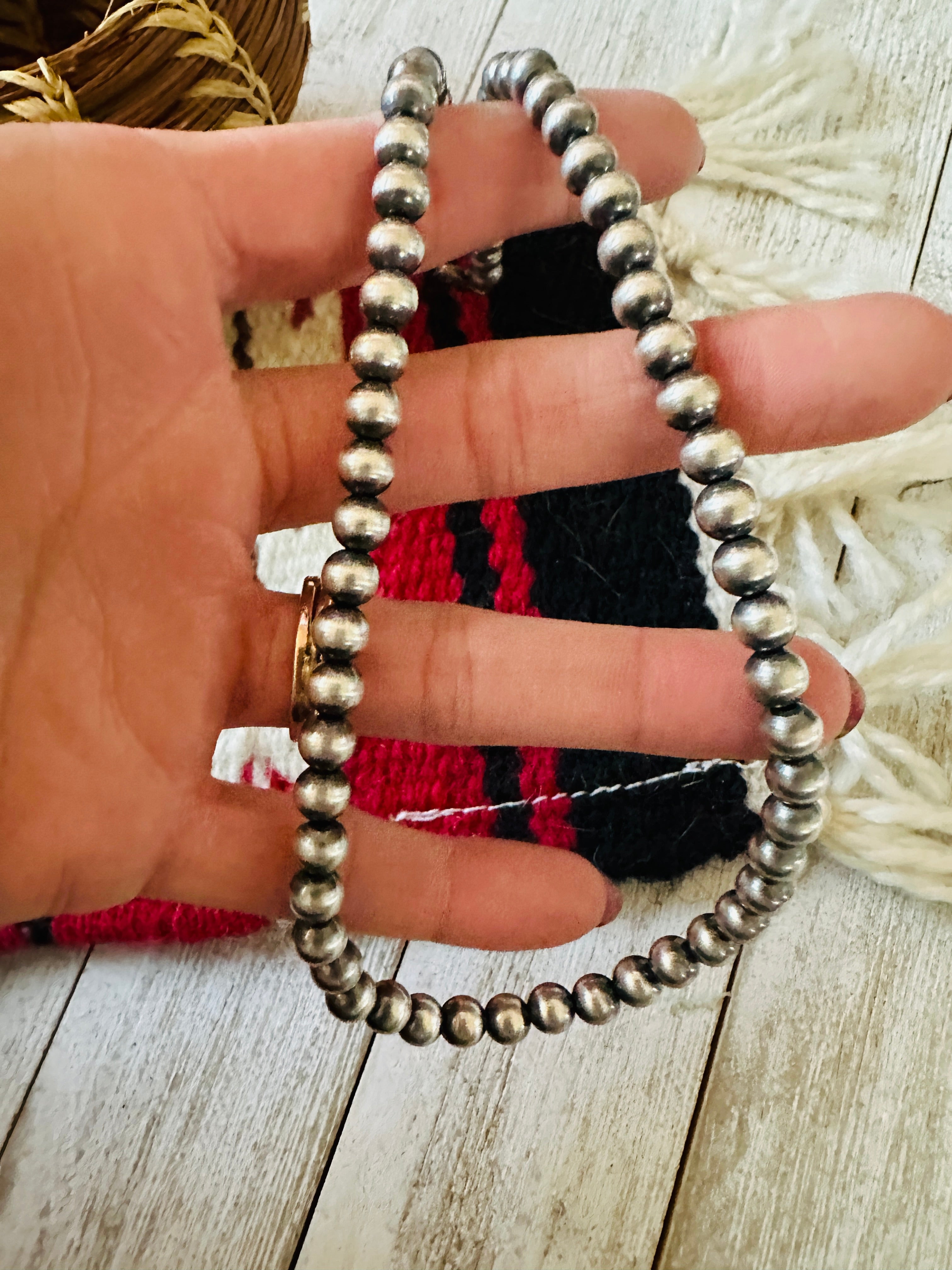 Old Pawn 5mm Sterling Silver Navajo Pearl Beaded Necklace