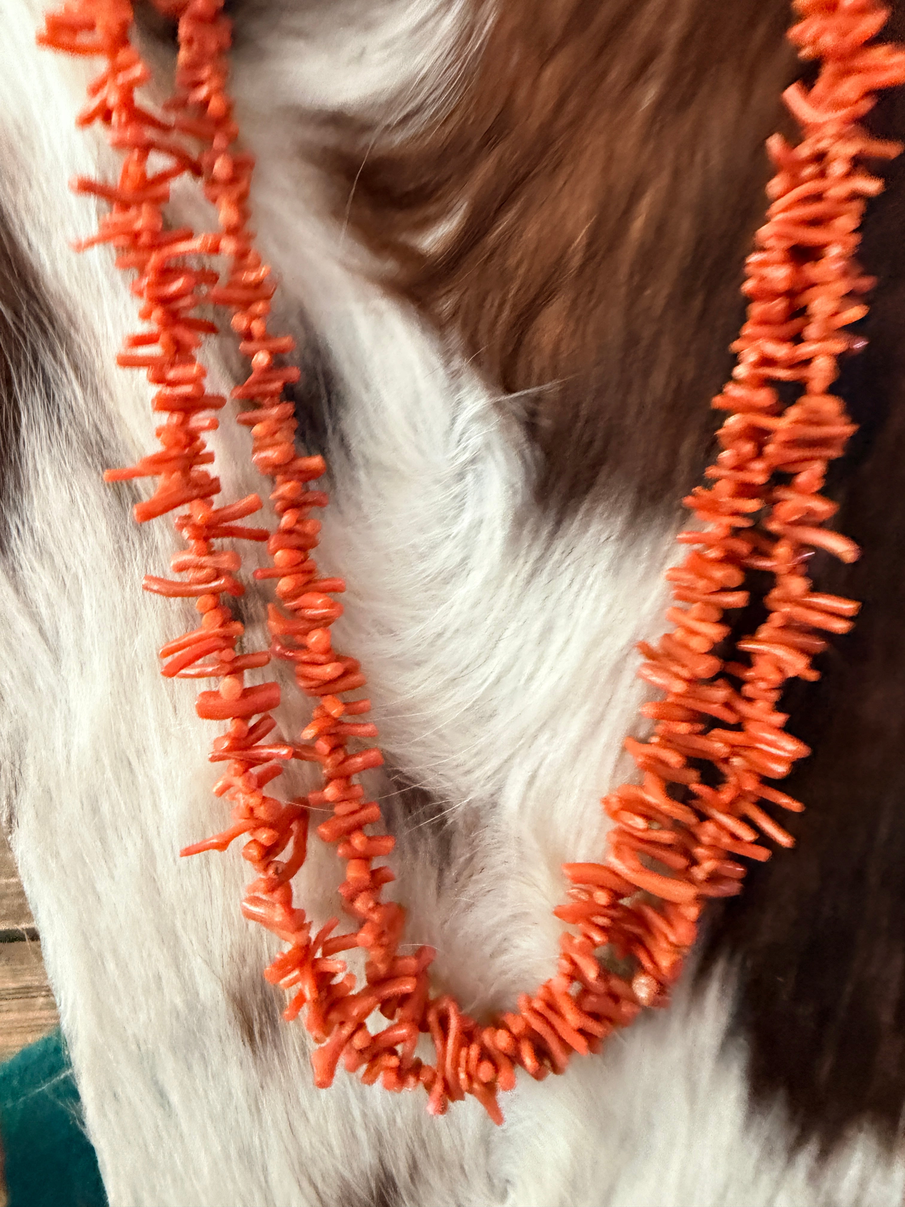 Old Pawn Handmade Red Branch Coral Beaded Necklace