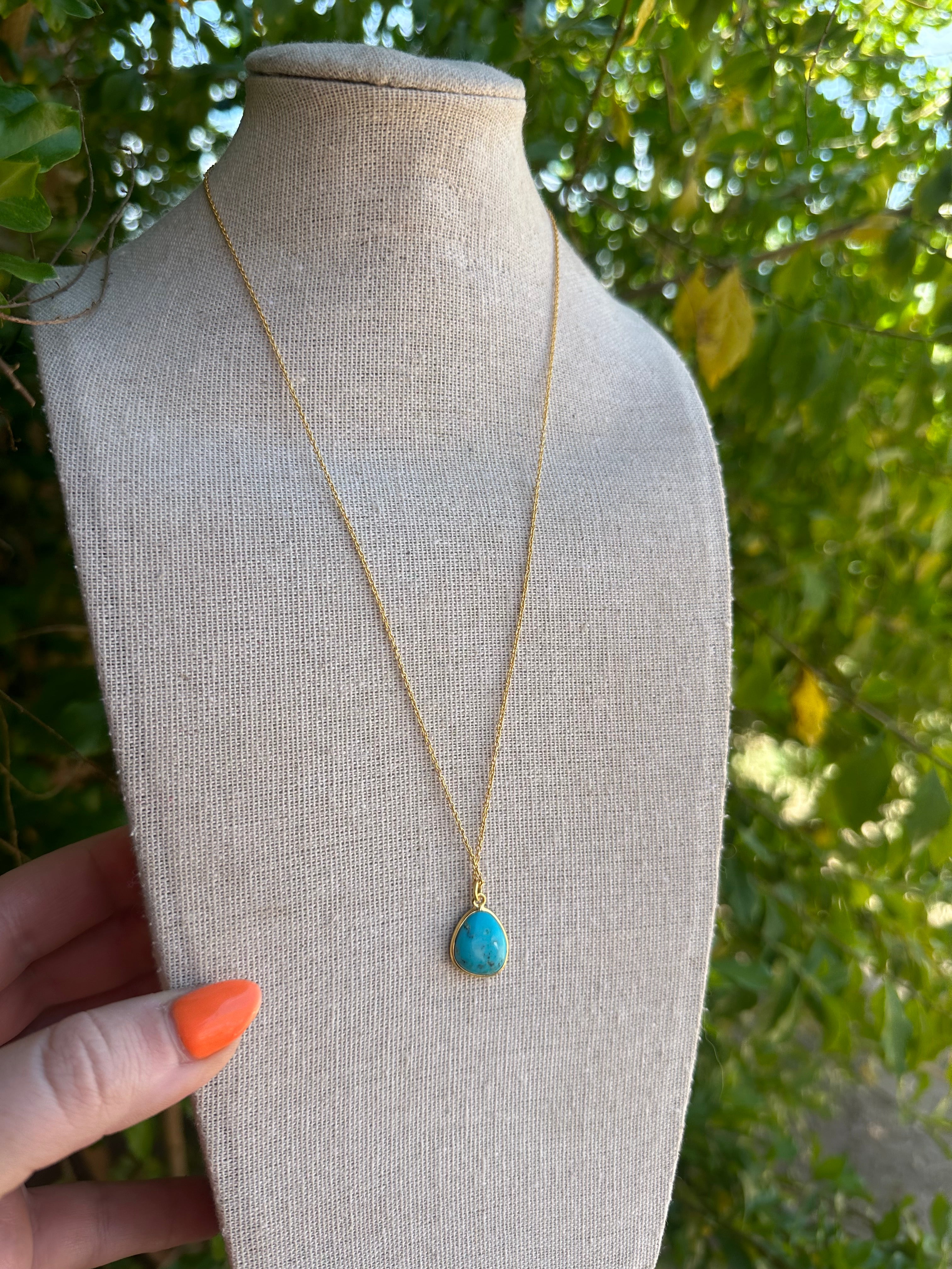 “The Golden Collection” Handmade Natural Turquoise Single Stone 14k Gold Plated Necklace