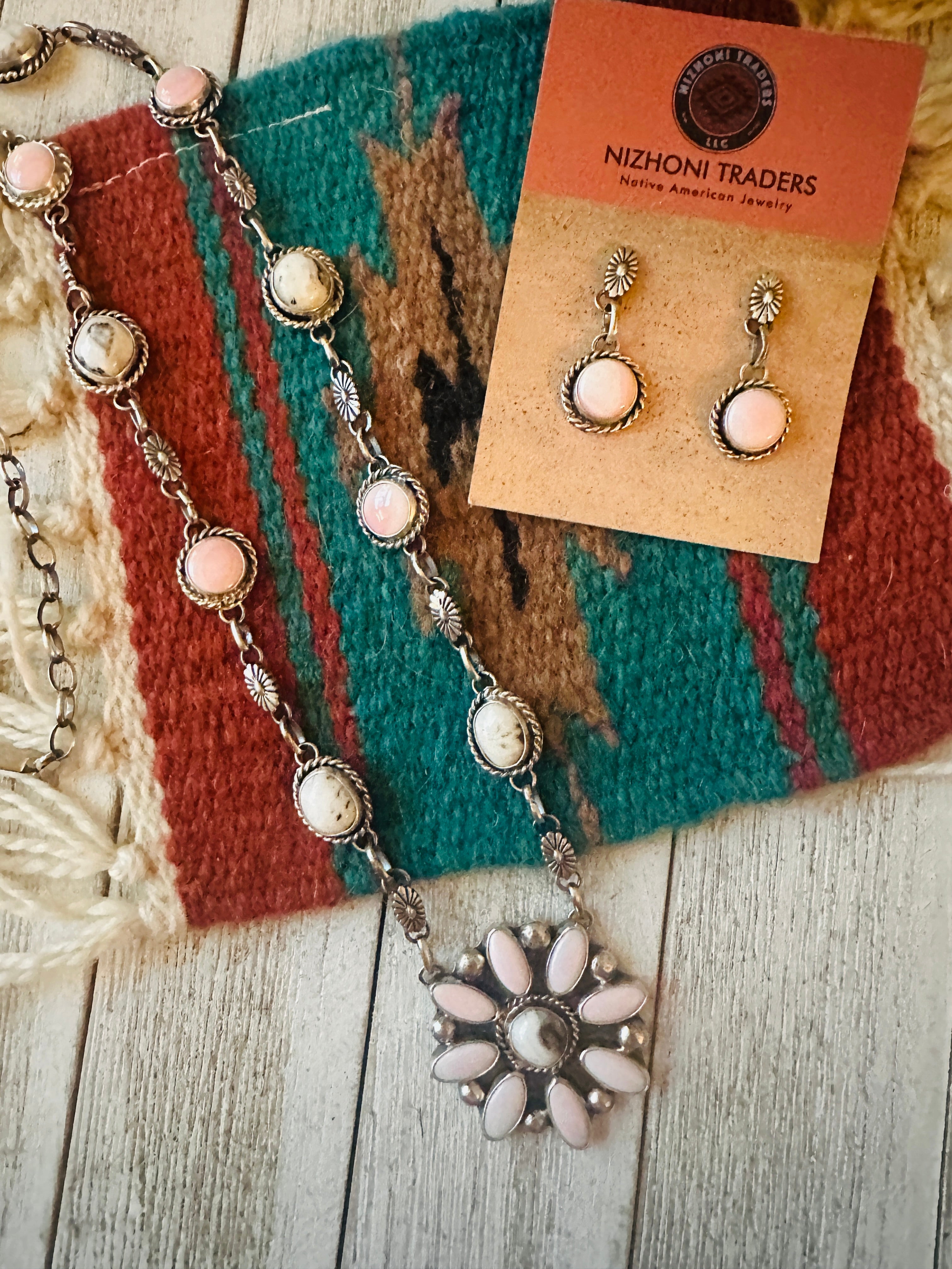 Pink and silver necklace set clearance