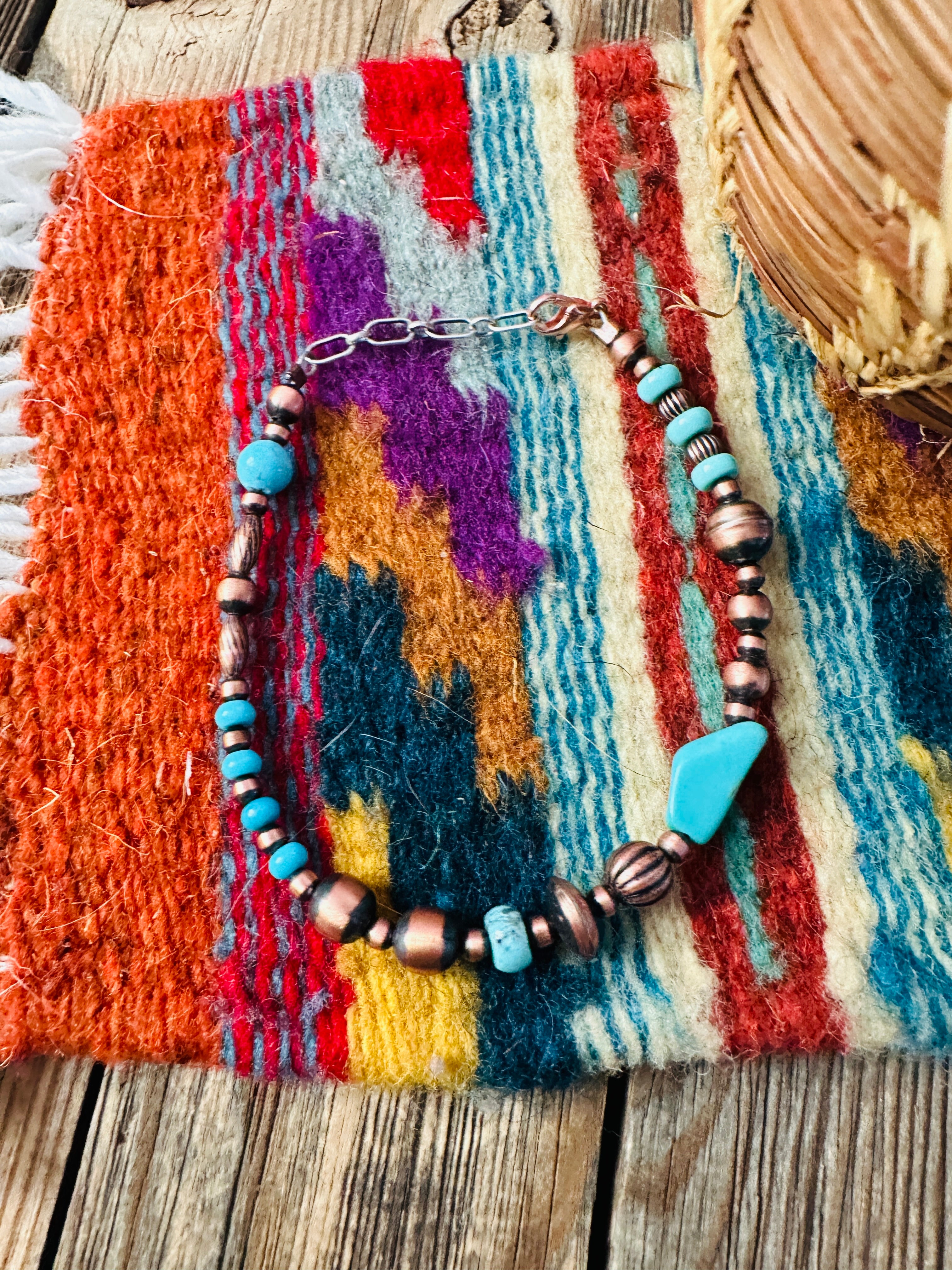 Handcrafted Turquoise & Copper Beaded Bracelet