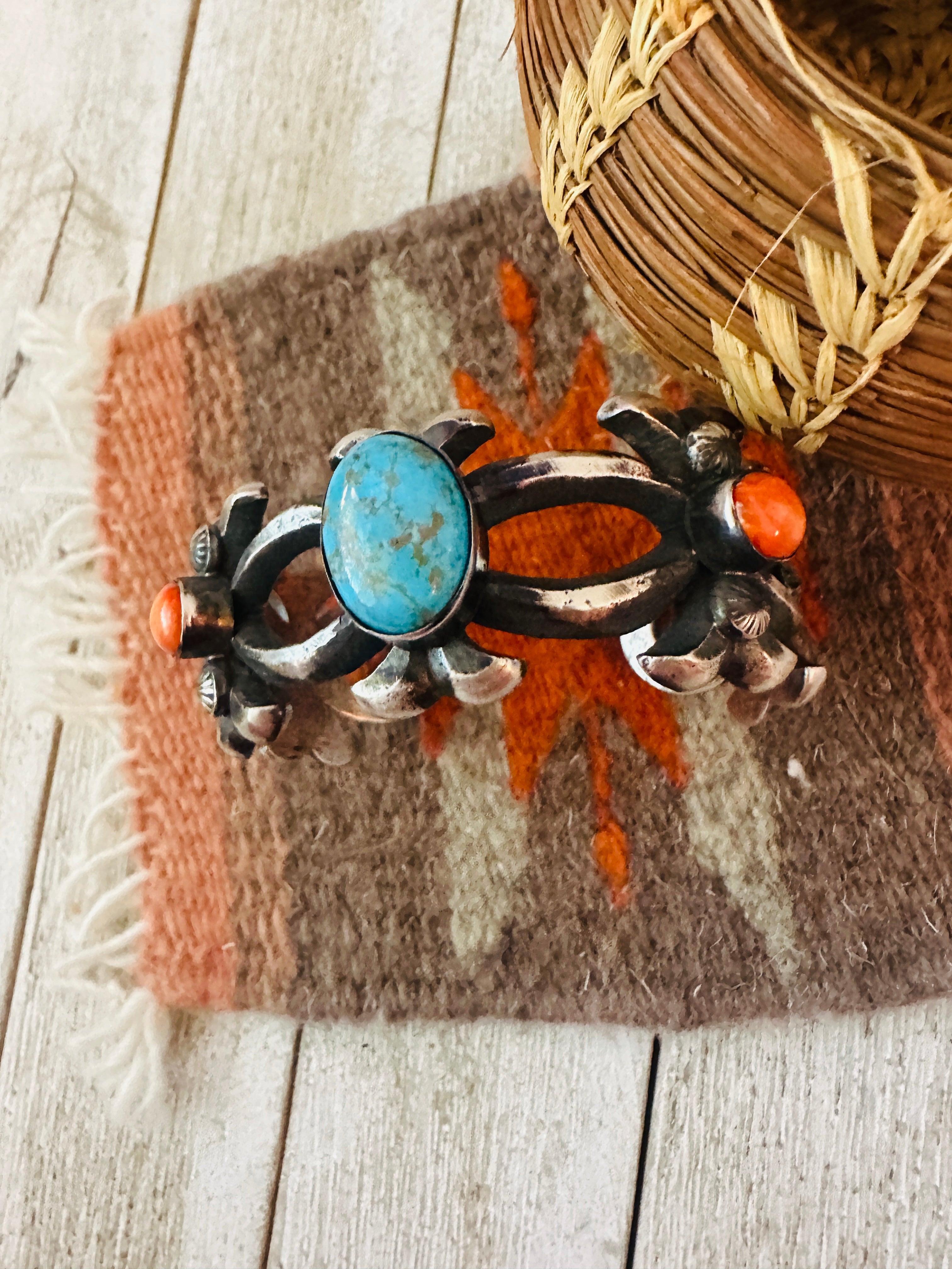 Handcrafted Turquoise, Spiny & Sterling Silver Cuff Bracelet by Chimney Butte
