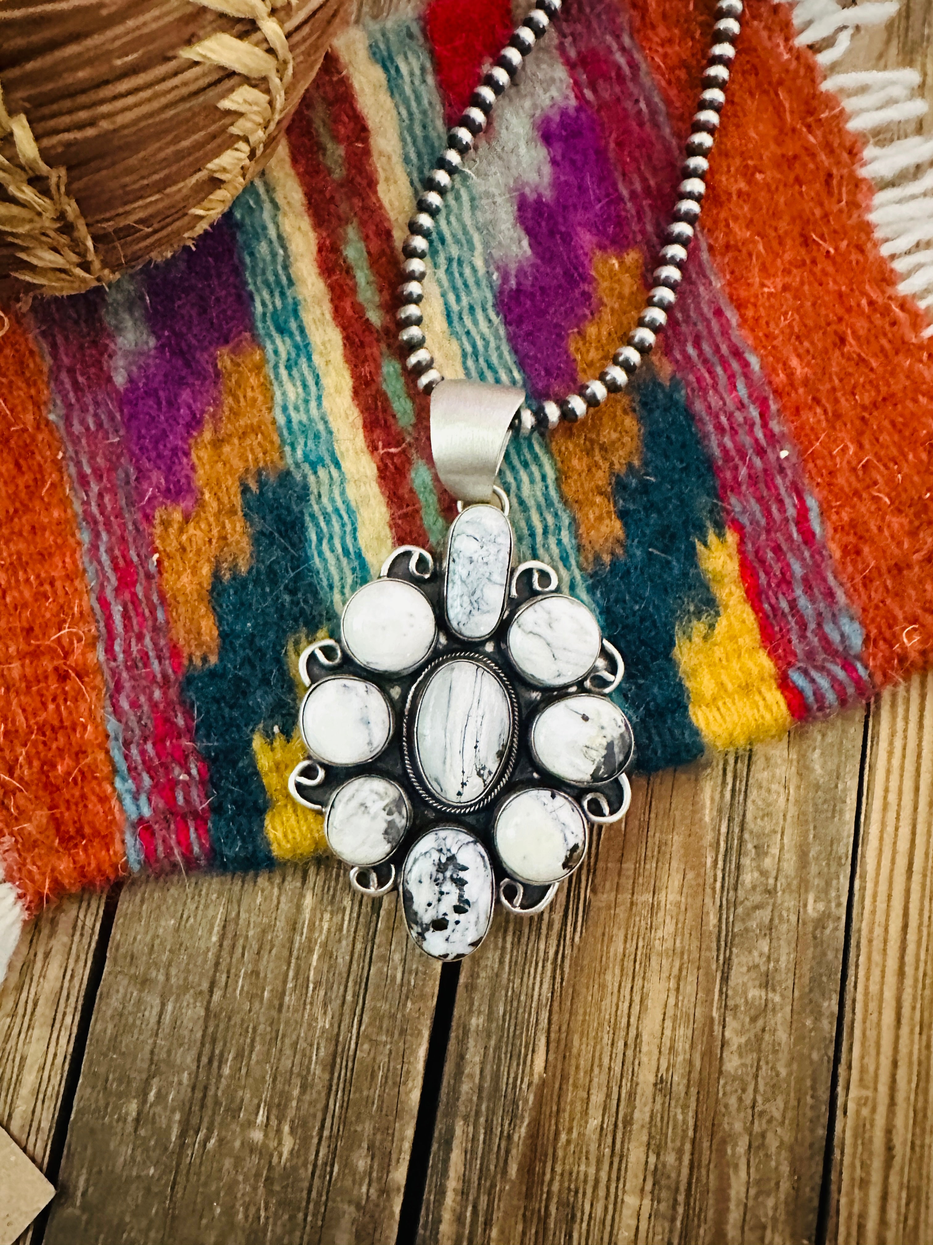 Handcrafted Sterling Silver & White Buffalo Cluster Pendant by Kathleen Chavez