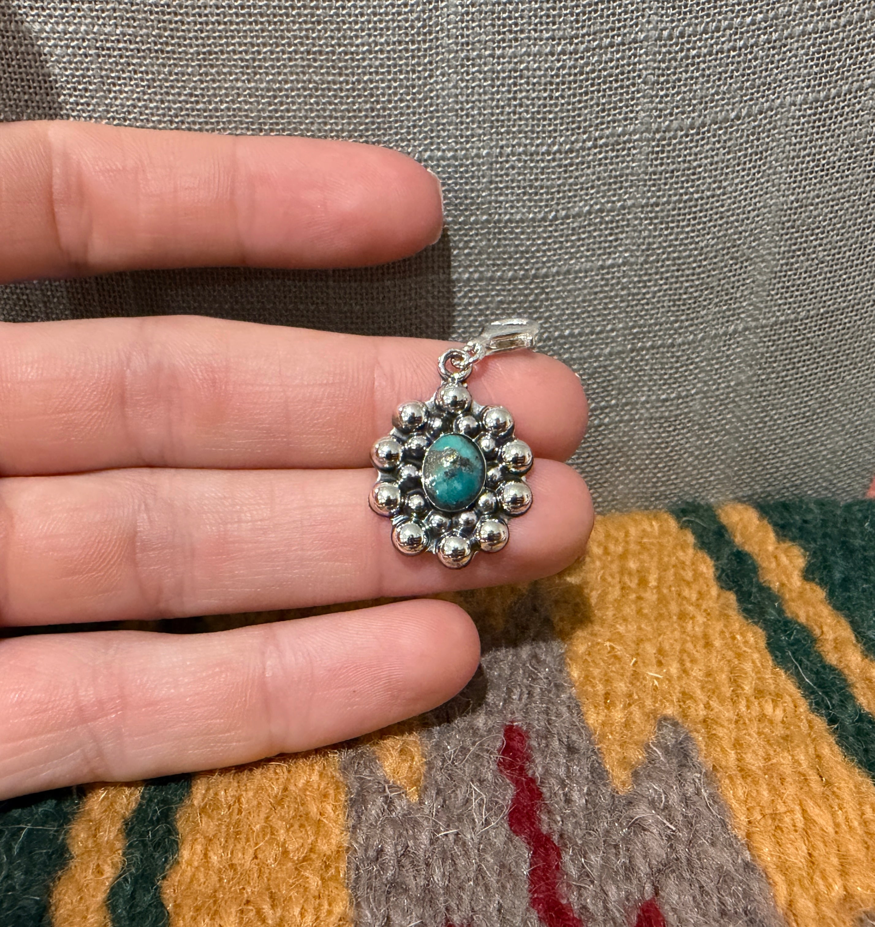 Handmade Sterling Silver And Turquoise Flower Charm