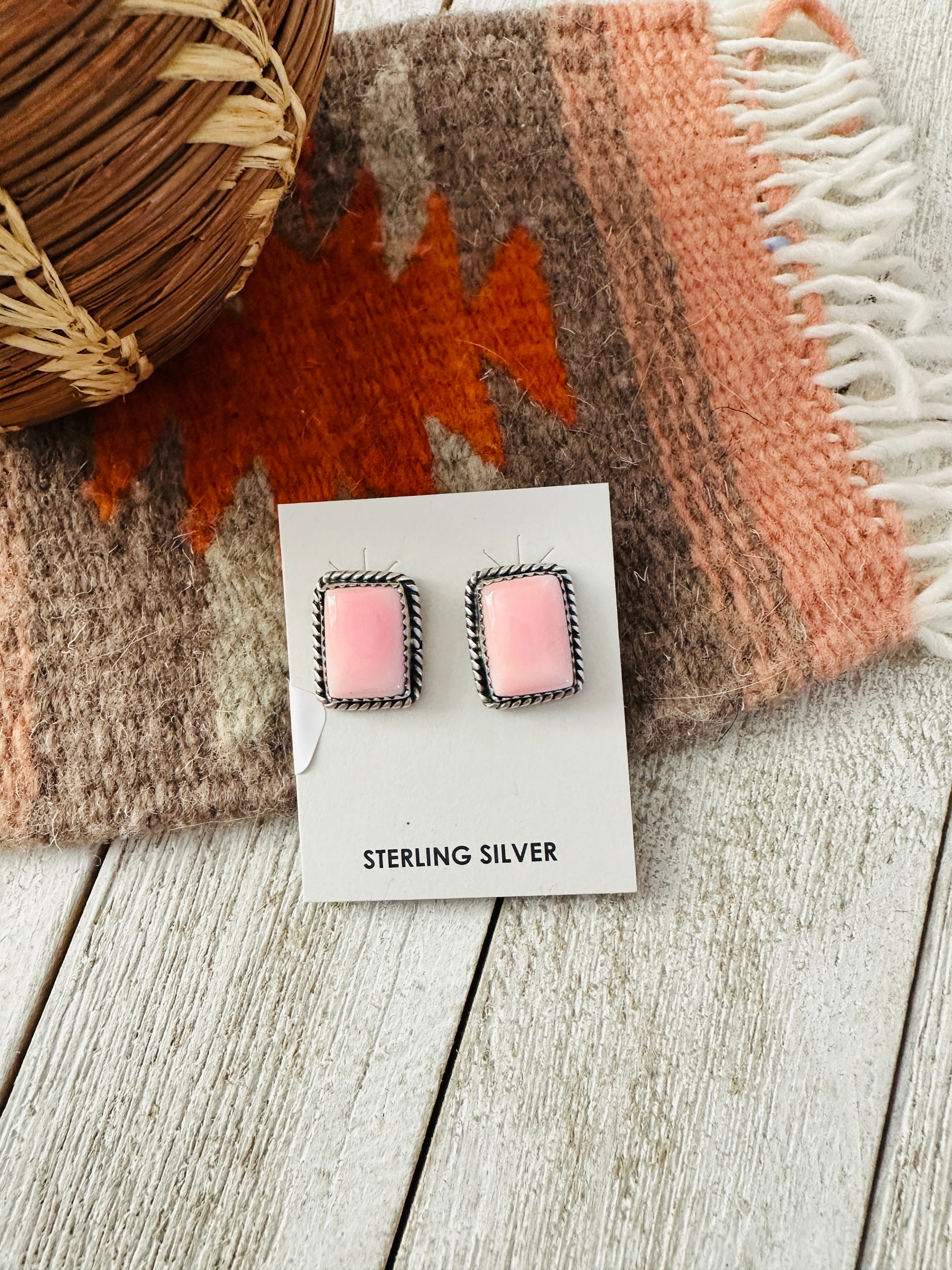 Navajo Sterling Silver & Queen Pink Conch Post Earrings