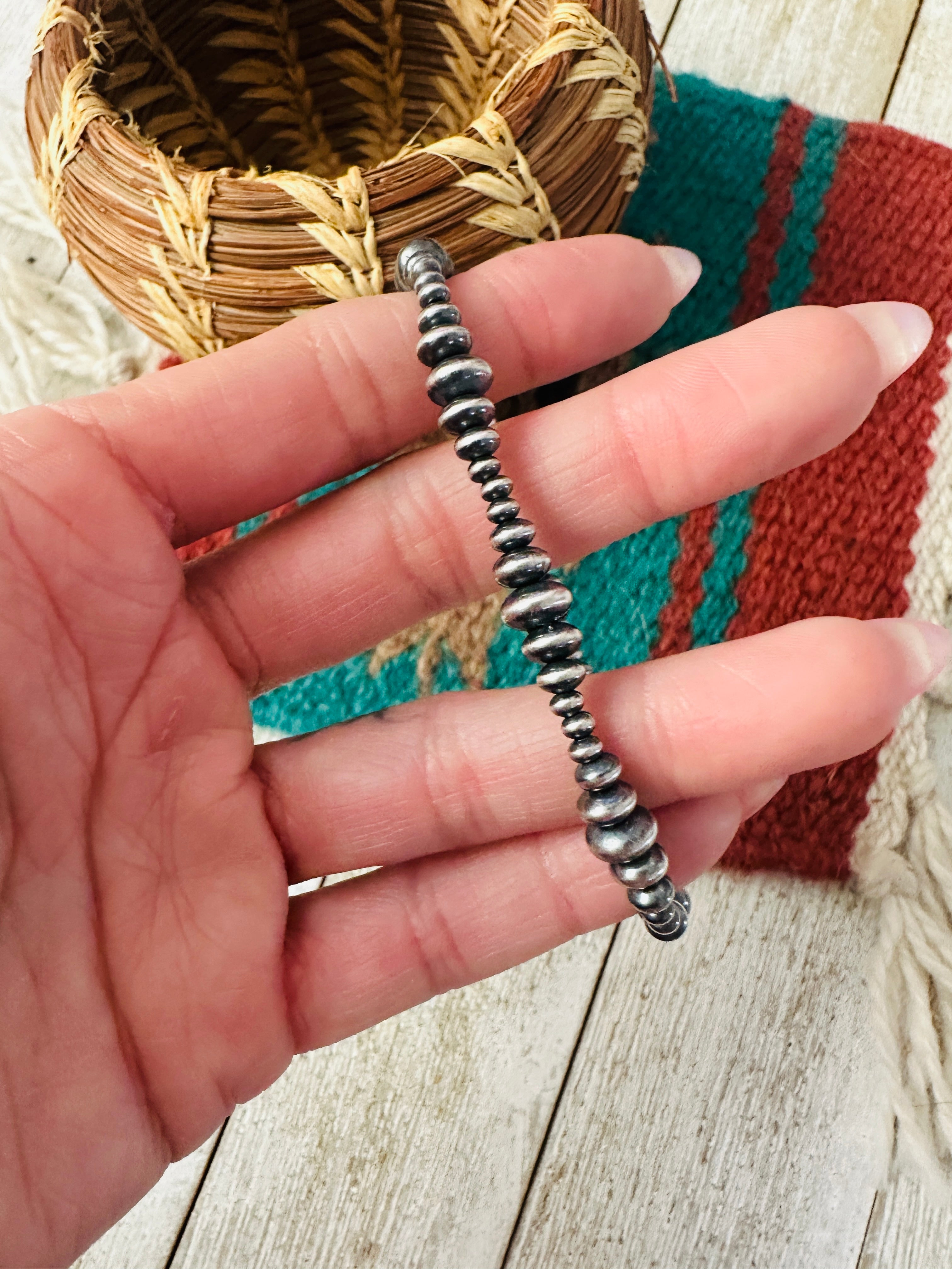 Handcrafted Sterling Silver Stretch Saucer Bead Bracelet