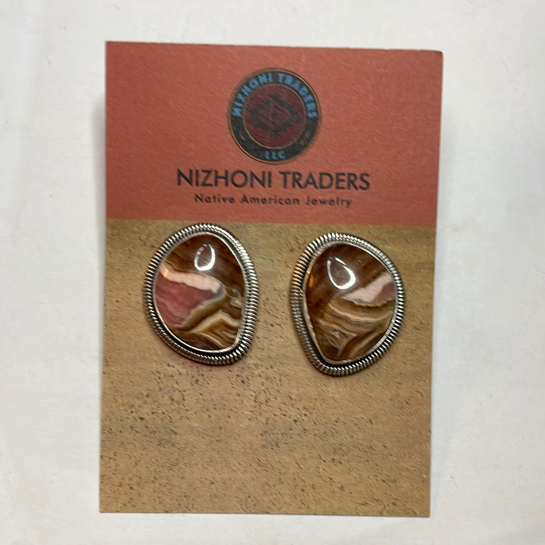 Navajo Sterling Silver & Rhodochrosite Stone Post Earrings