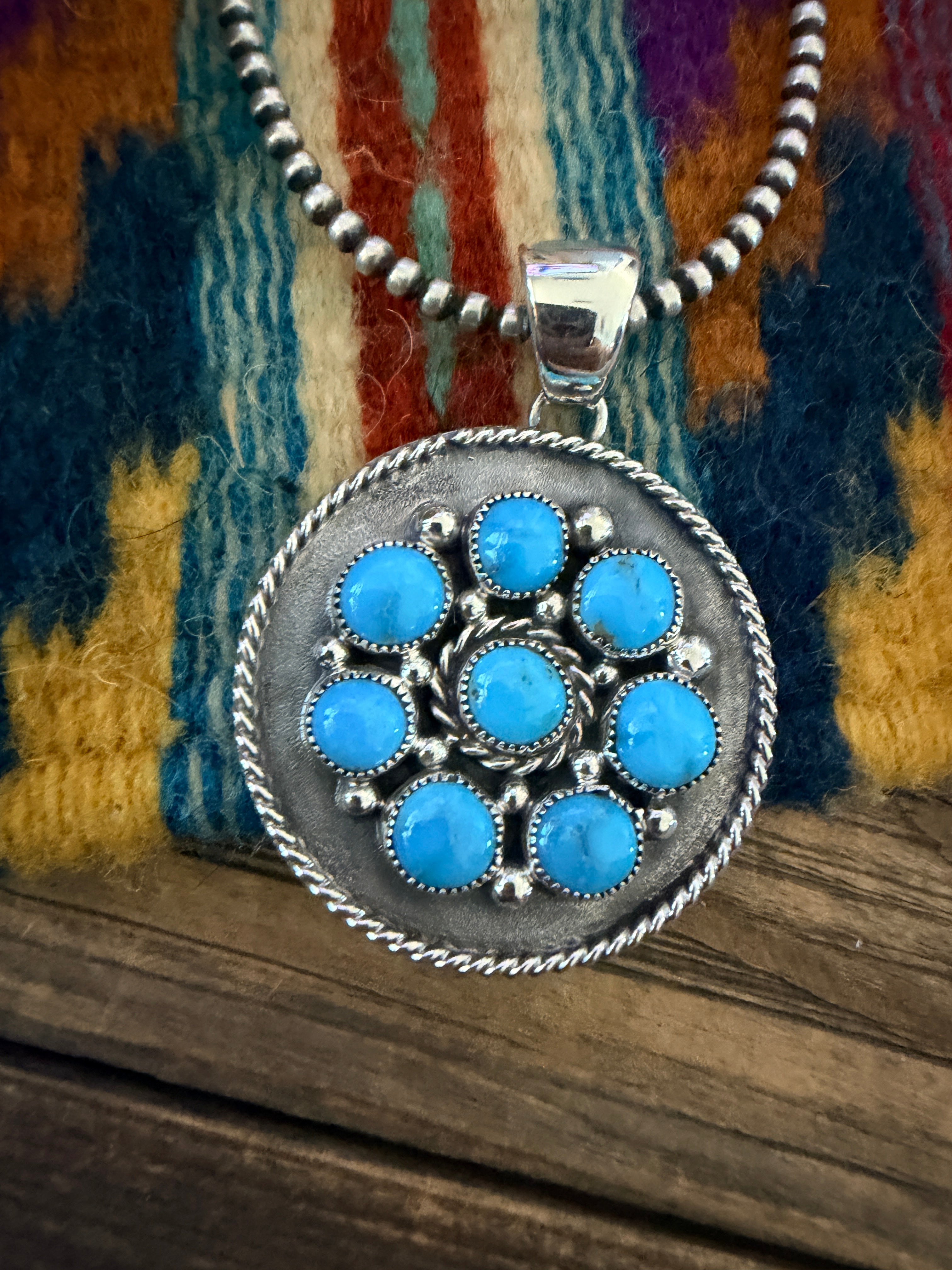 Handcrafted Turquoise and Sterling Silver Cluster Pendant