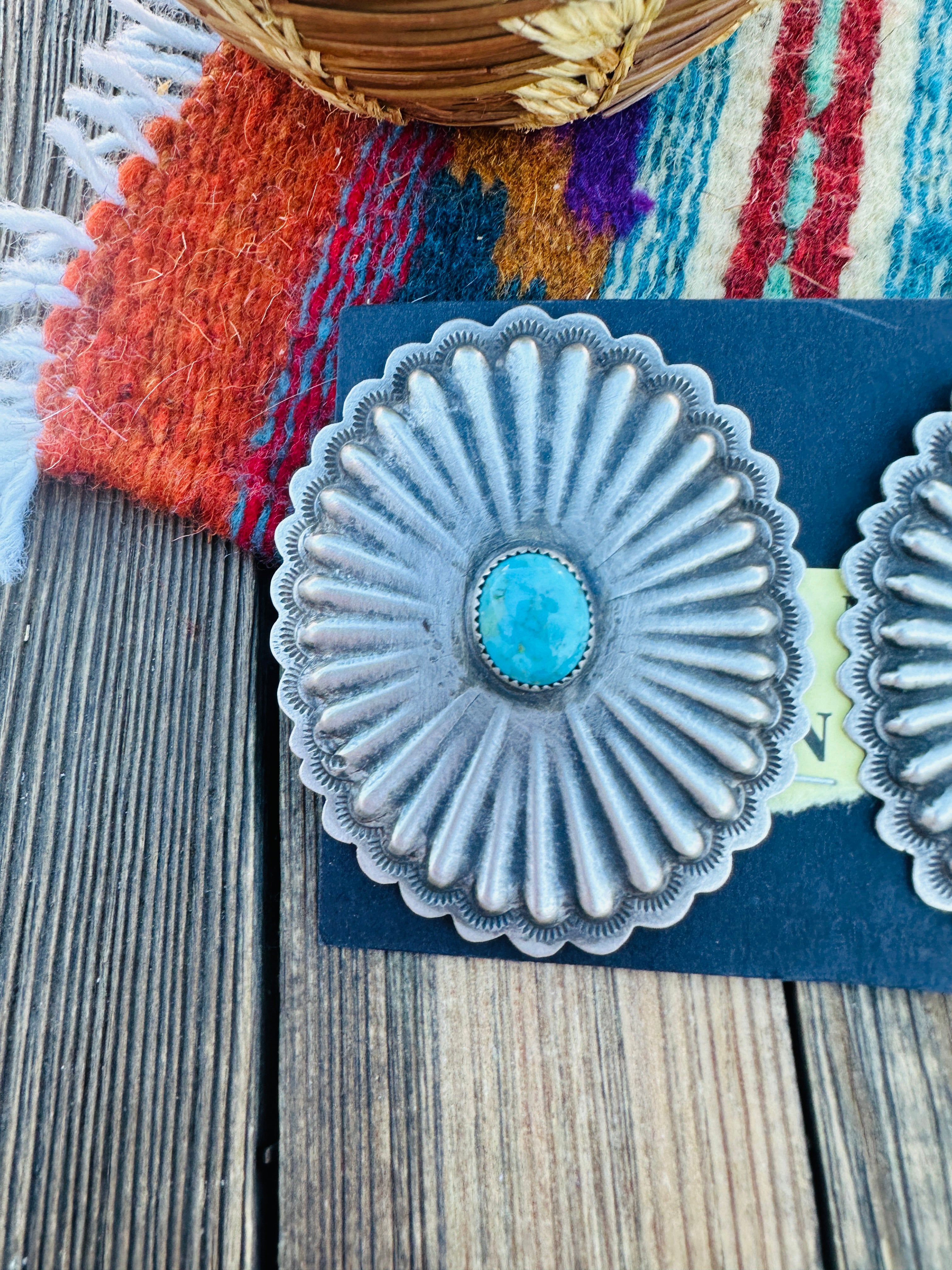 Handcrafted Old Pawn Sterling Silver & Turquoise Concho Post Earrings