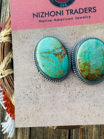 Handcrafted Sterling Silver & Royston Turquoise Post Earrings