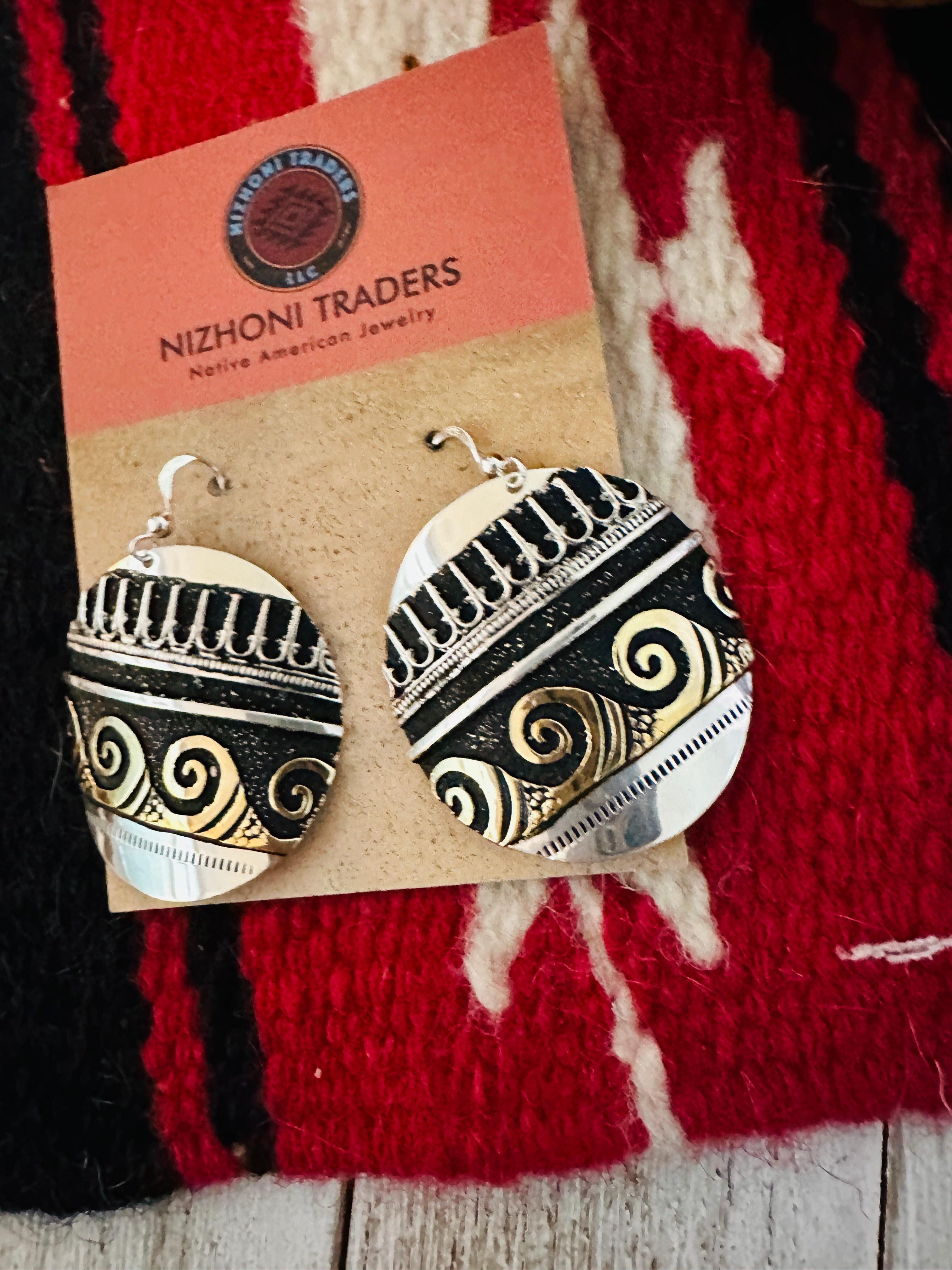 Navajo Hand Stamped Sterling Silver & Copper Earrings