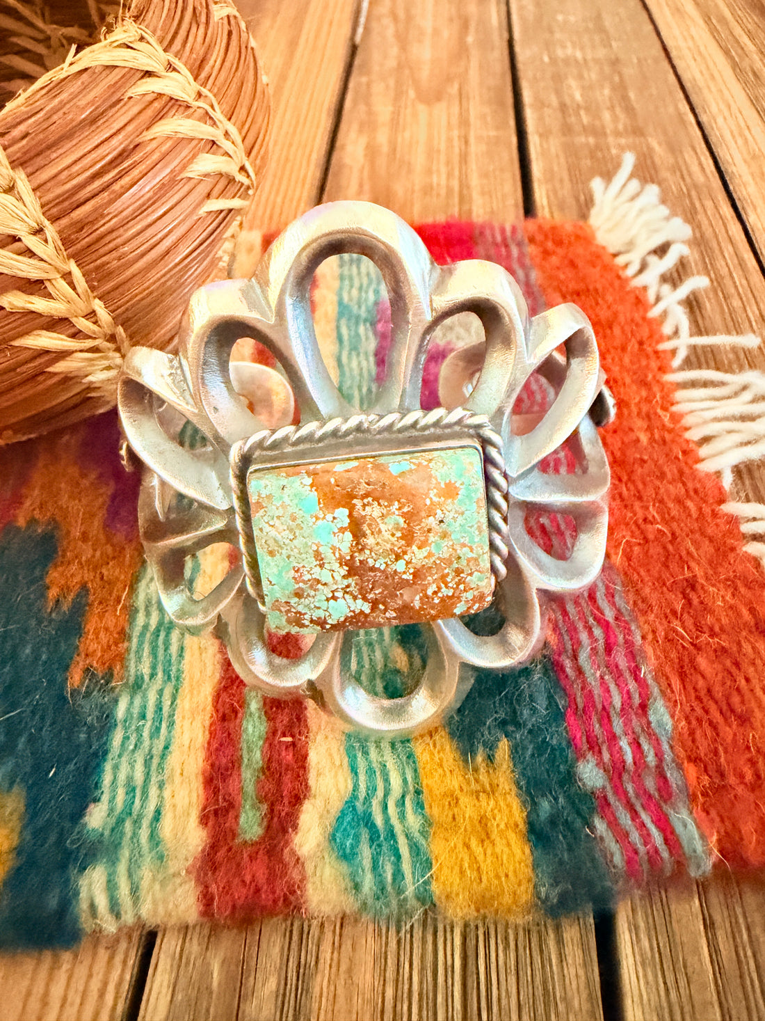 Handcrafted Sterling Silver & Number 8  Turquoise Cuff Bracelet by Chimney Butte