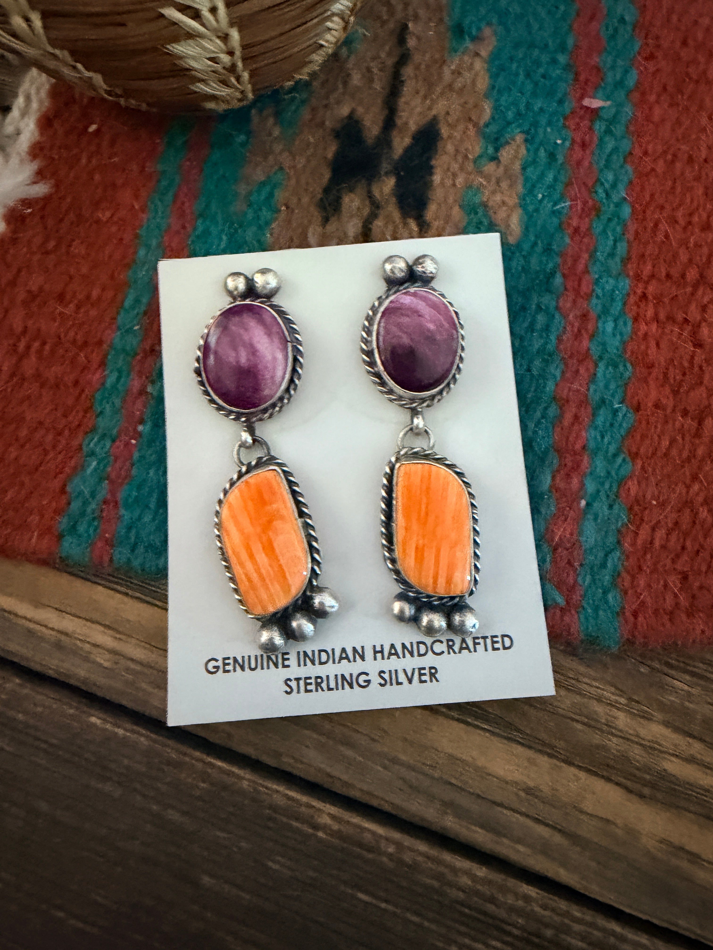 Handcrafted Spiny Oyster & Sterling Silver Dangle Earrings by Vicky Hicks