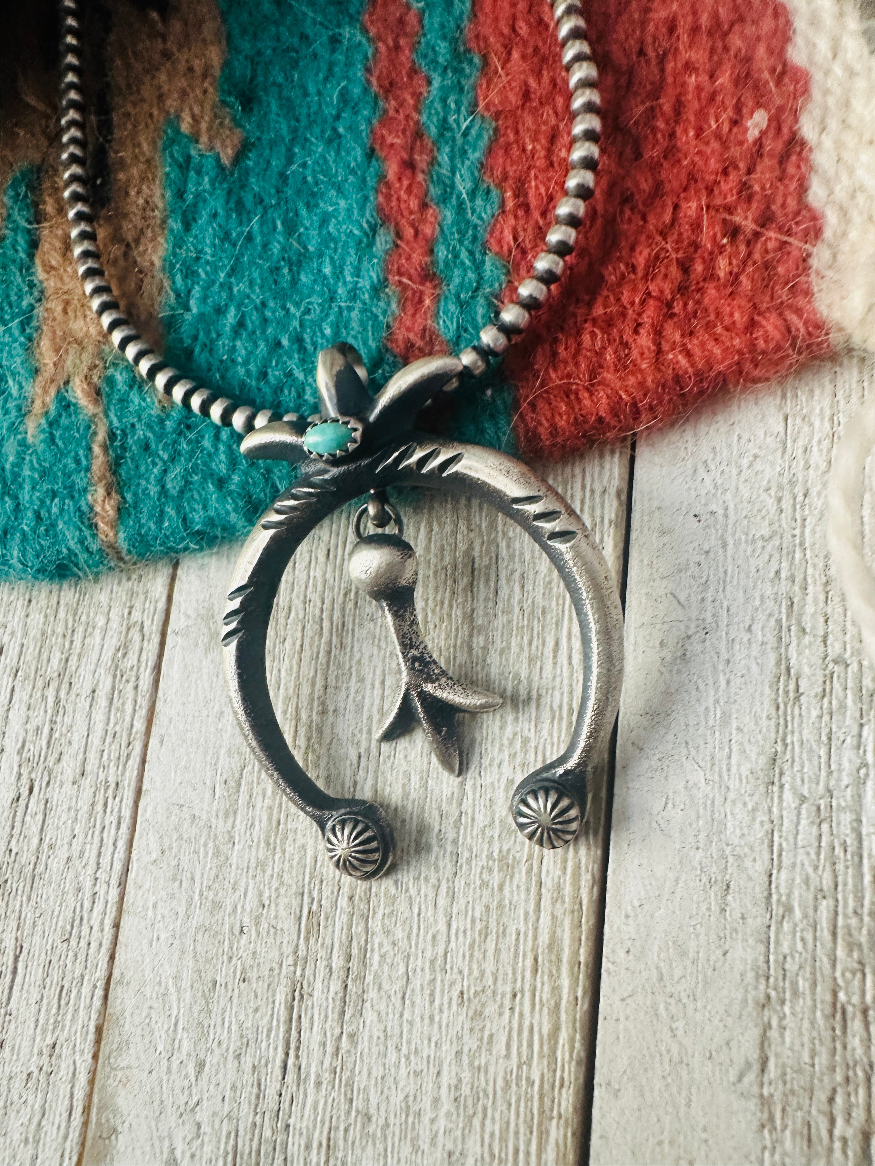 Navajo Turquoise & Sterling Silver Naja Pendant by Martha Cayatineto