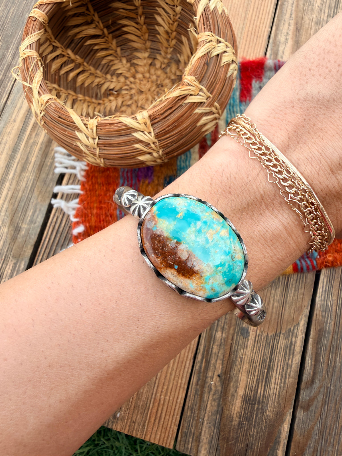 Handcrafted Turquoise & Sterling Silver Cuff Bracelet by Charles Johnson